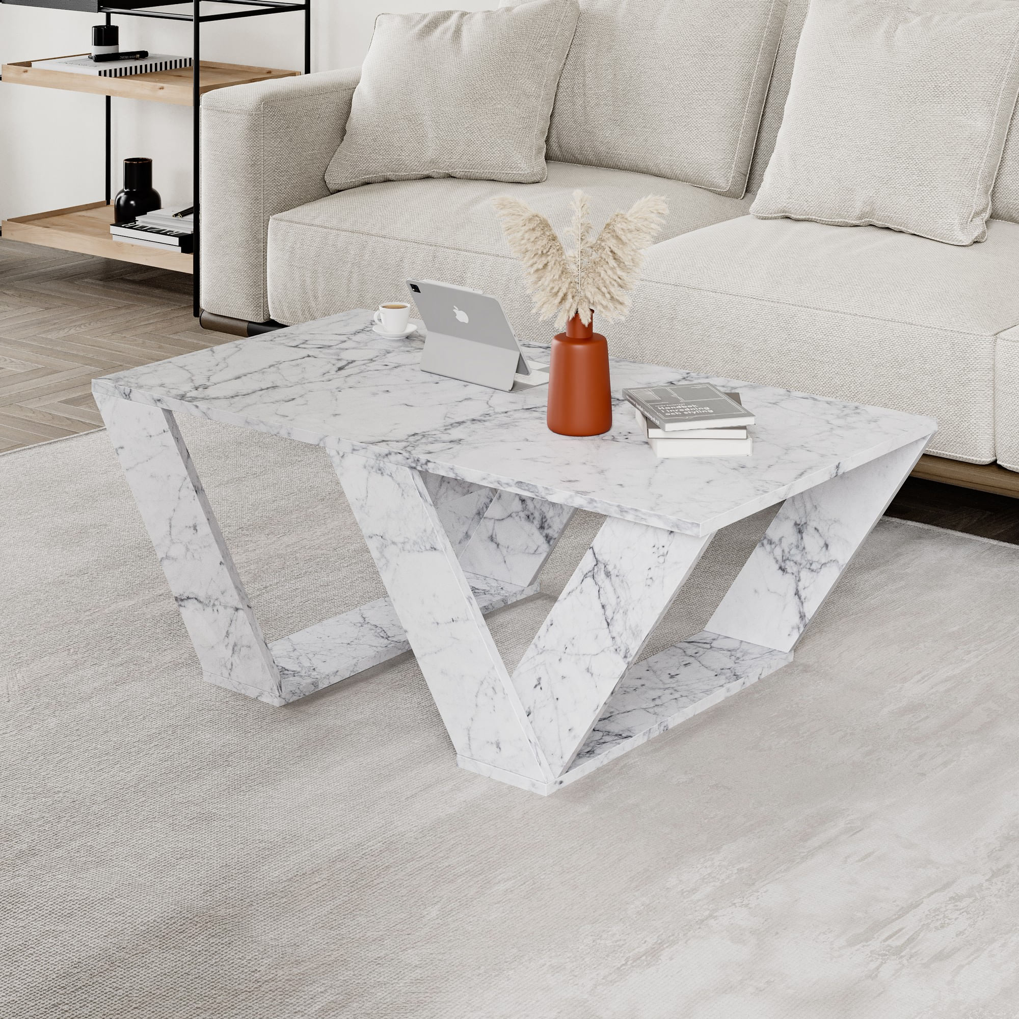 Masuta de cafea, Hanah Home, pal melaminat, marmura carrara, 110x60x40 cm — imaginea 5