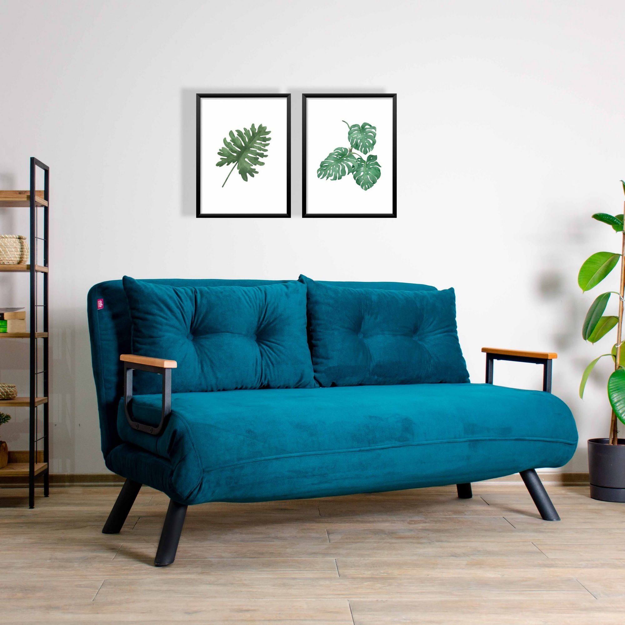 Canapea extensibila, Hanah Home, metal, verde petrol, 175x133 cm - 3 | YEO