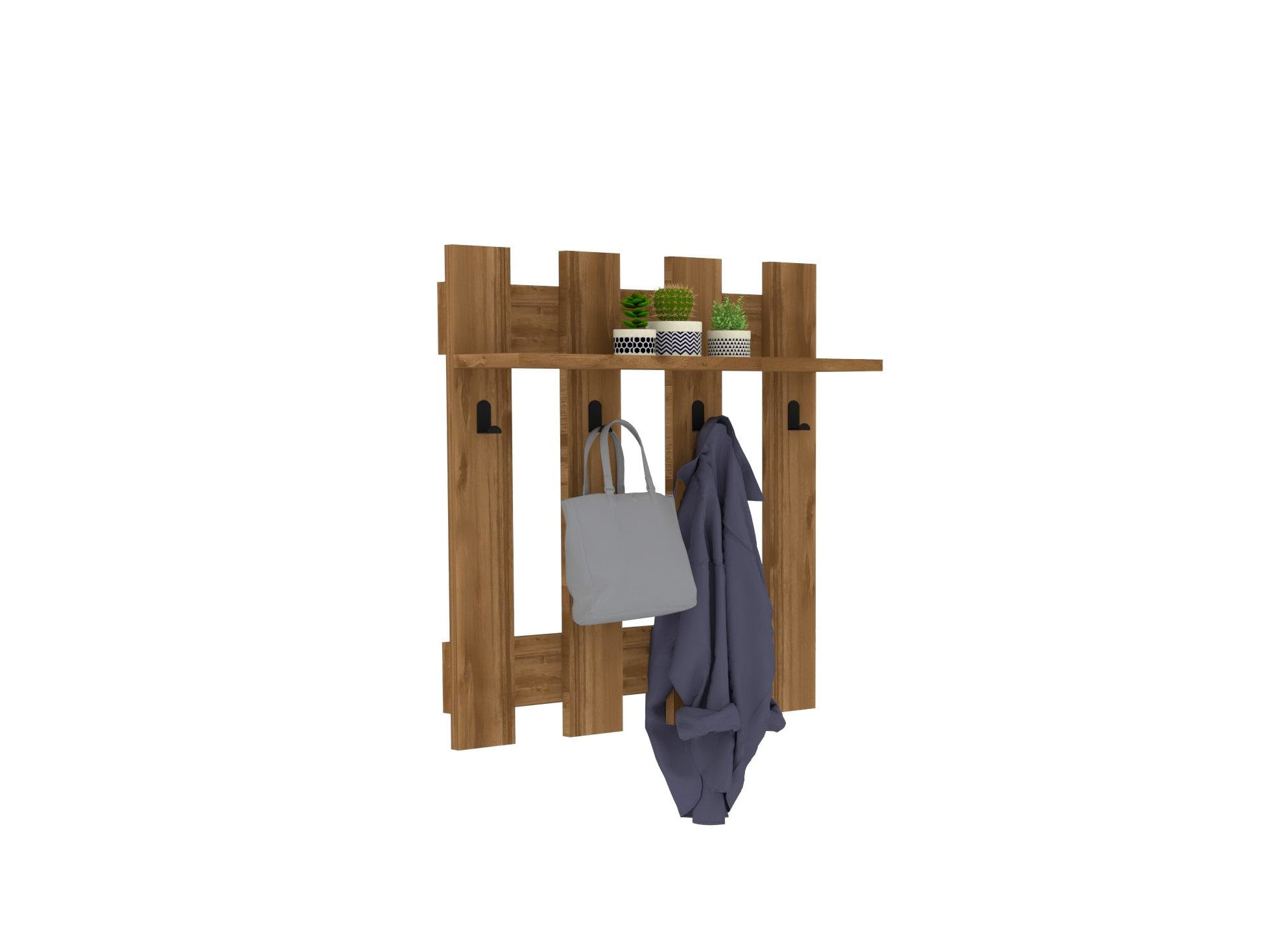 Cuier de perete, Hanah Home, panou de particule melaminat, nuc, 70x70x18 cm