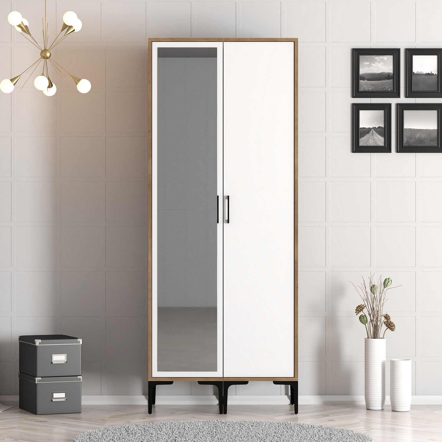Sifonier, Hanah Home, pal melaminat, nuc si alb, 80x47.5x201.4 cm, 845HCT5430 — imaginea 2