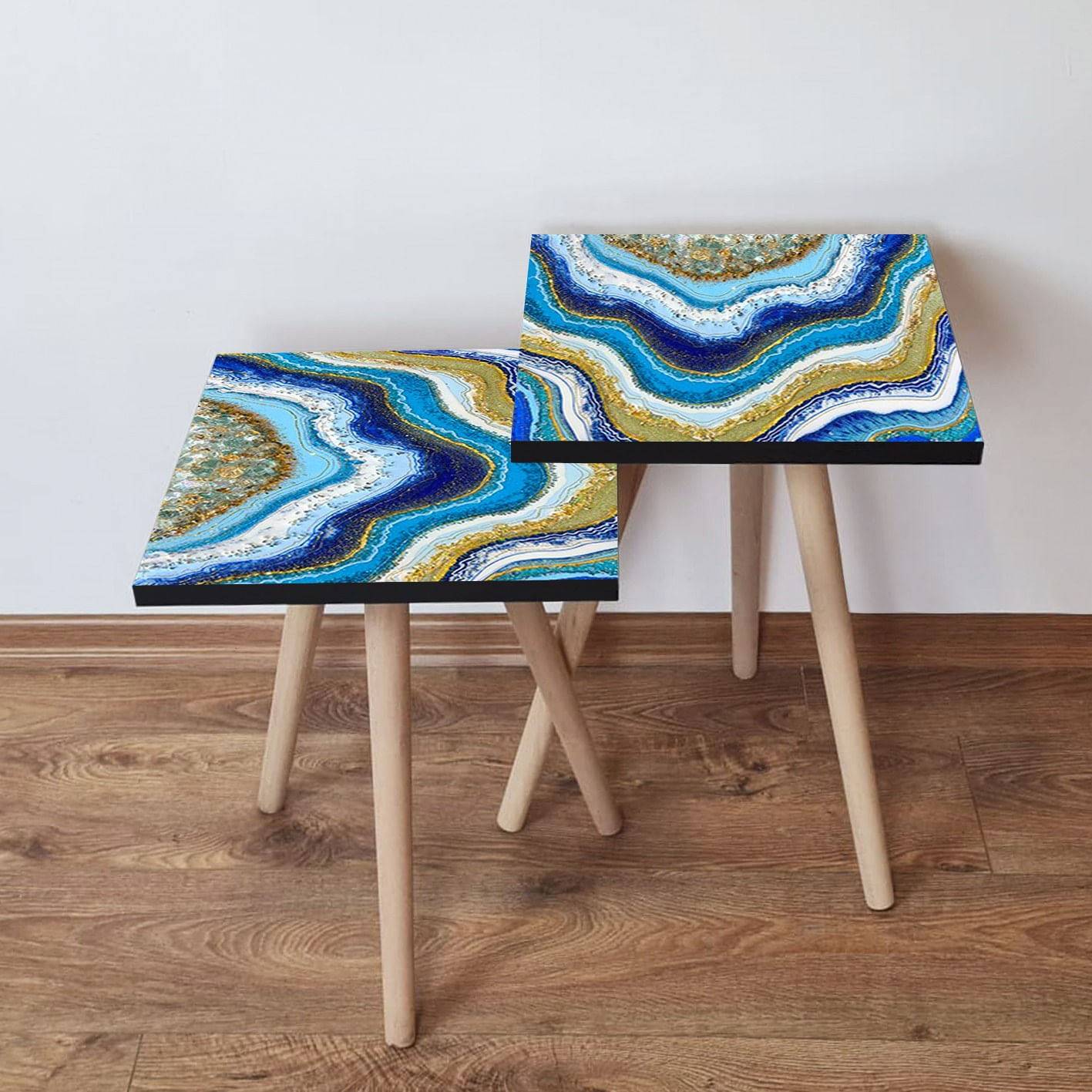 Set masute de cafea, Hanah Home, mdf, multicolor, 35x35x47 cm, picioare lemn fag, 481LNA2681