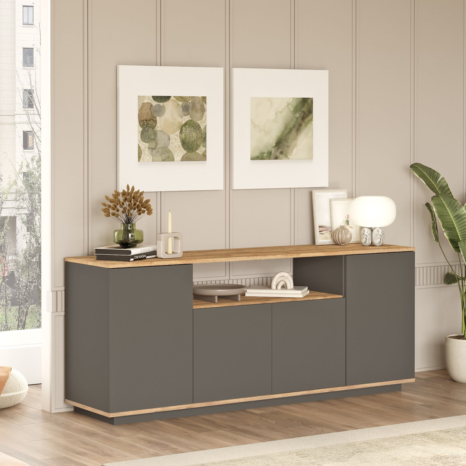 Consola, Hanah Home, pal melaminat, pin atlantic şi antracit, 180x44.5x75 cm — imaginea 4