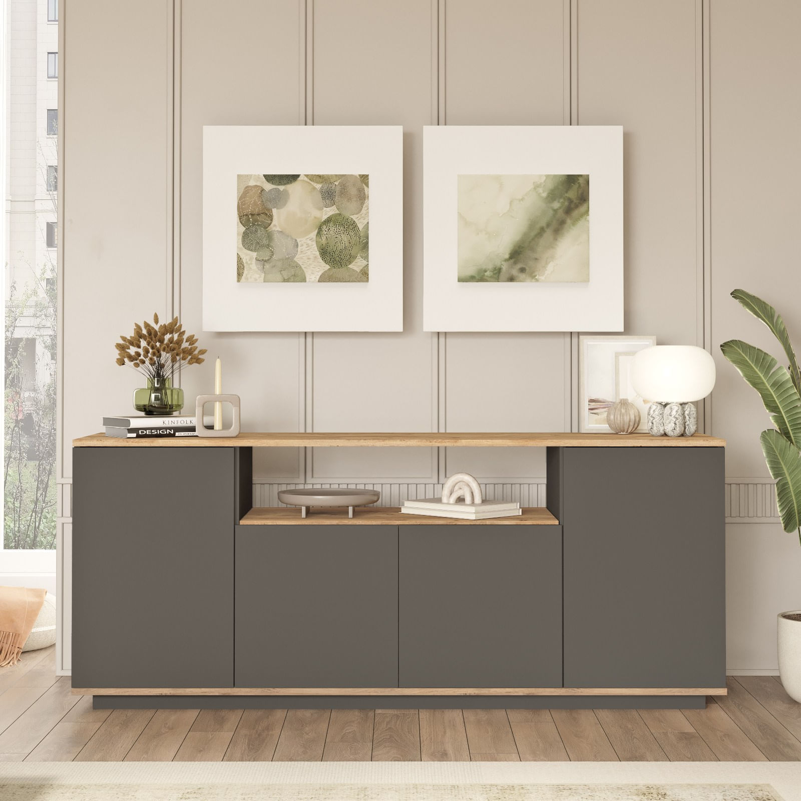 Consola, Hanah Home, pal melaminat, pin atlantic şi antracit, 180x44.5x75 cm — imaginea 6