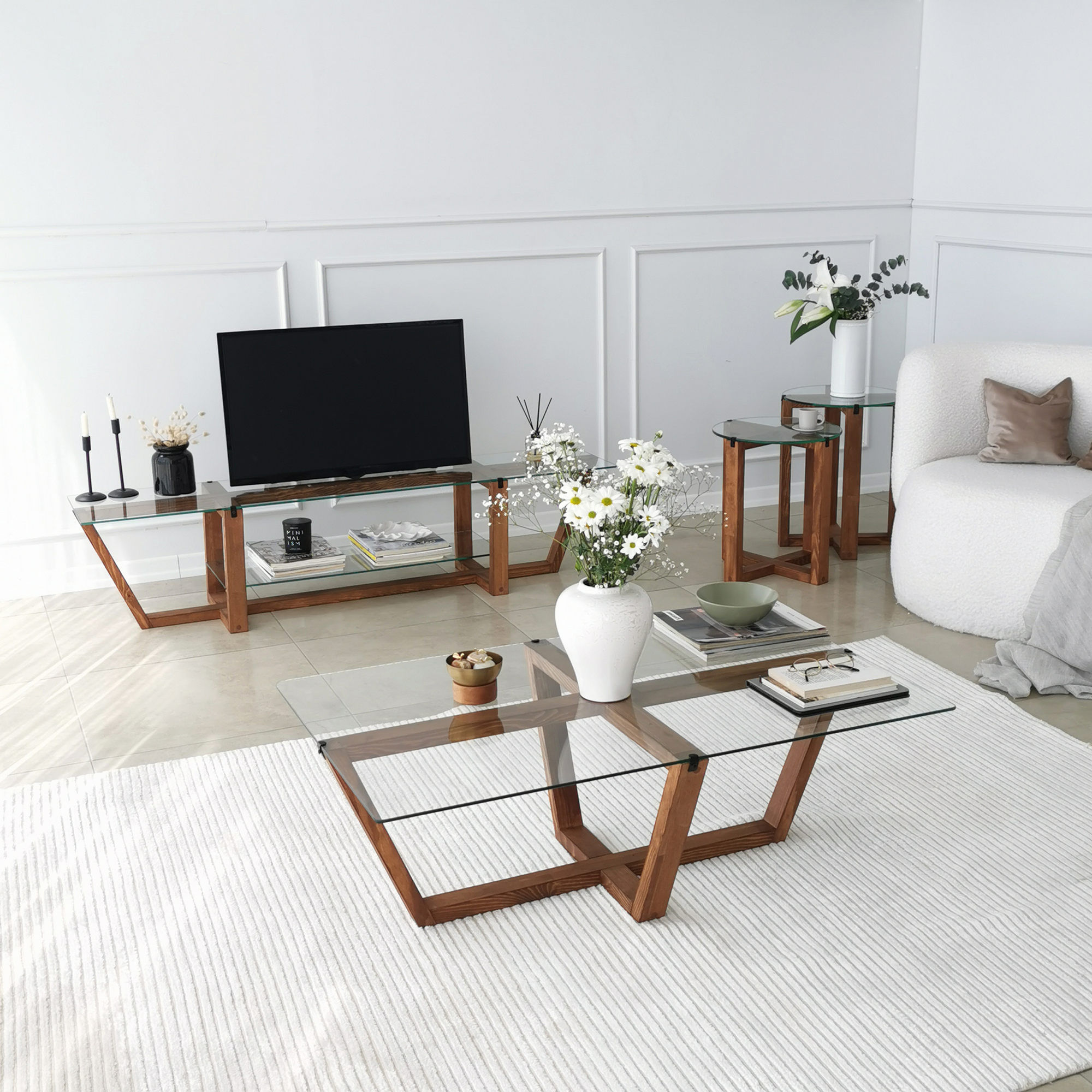 Suport tv, Hanah Home, sticla securizata, nuc, 158x35x35 cm — imaginea 10