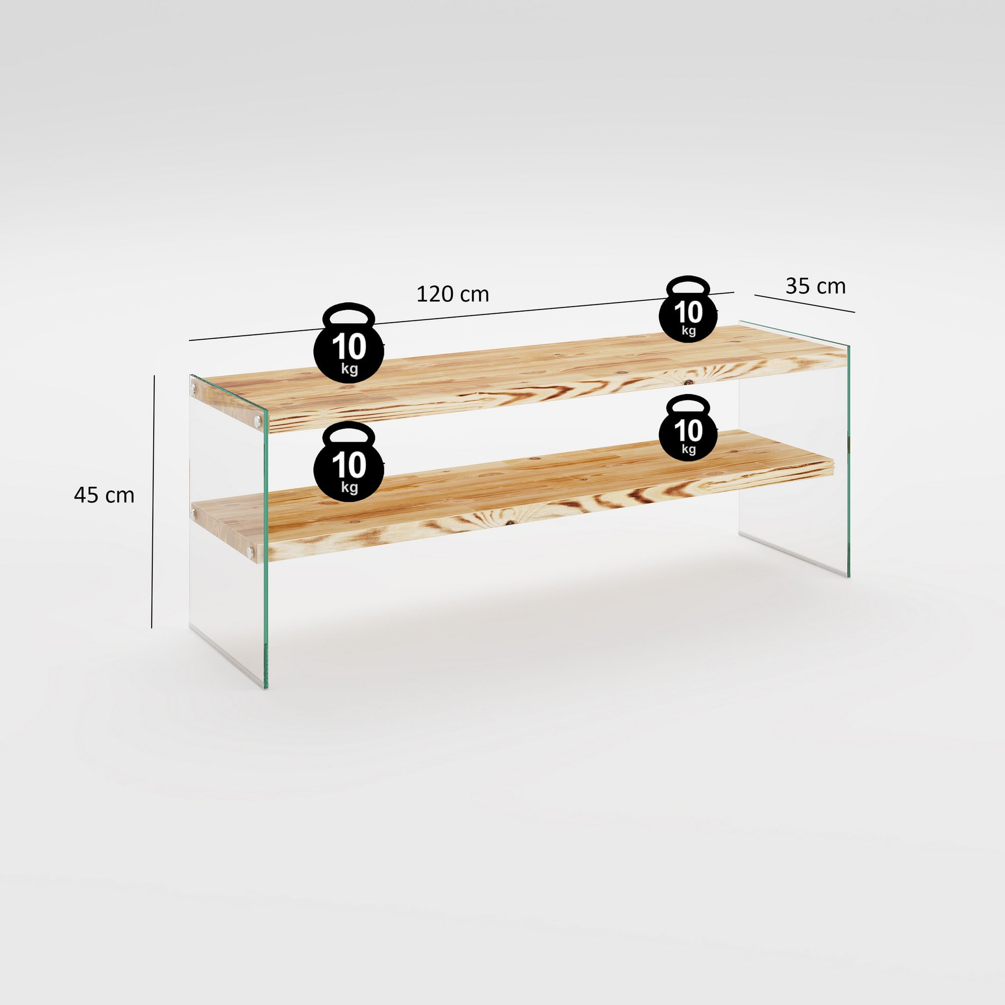Comoda tv, Hanah Home, lemn masiv de pin, stejar, 120x45x35 cm — imaginea 5