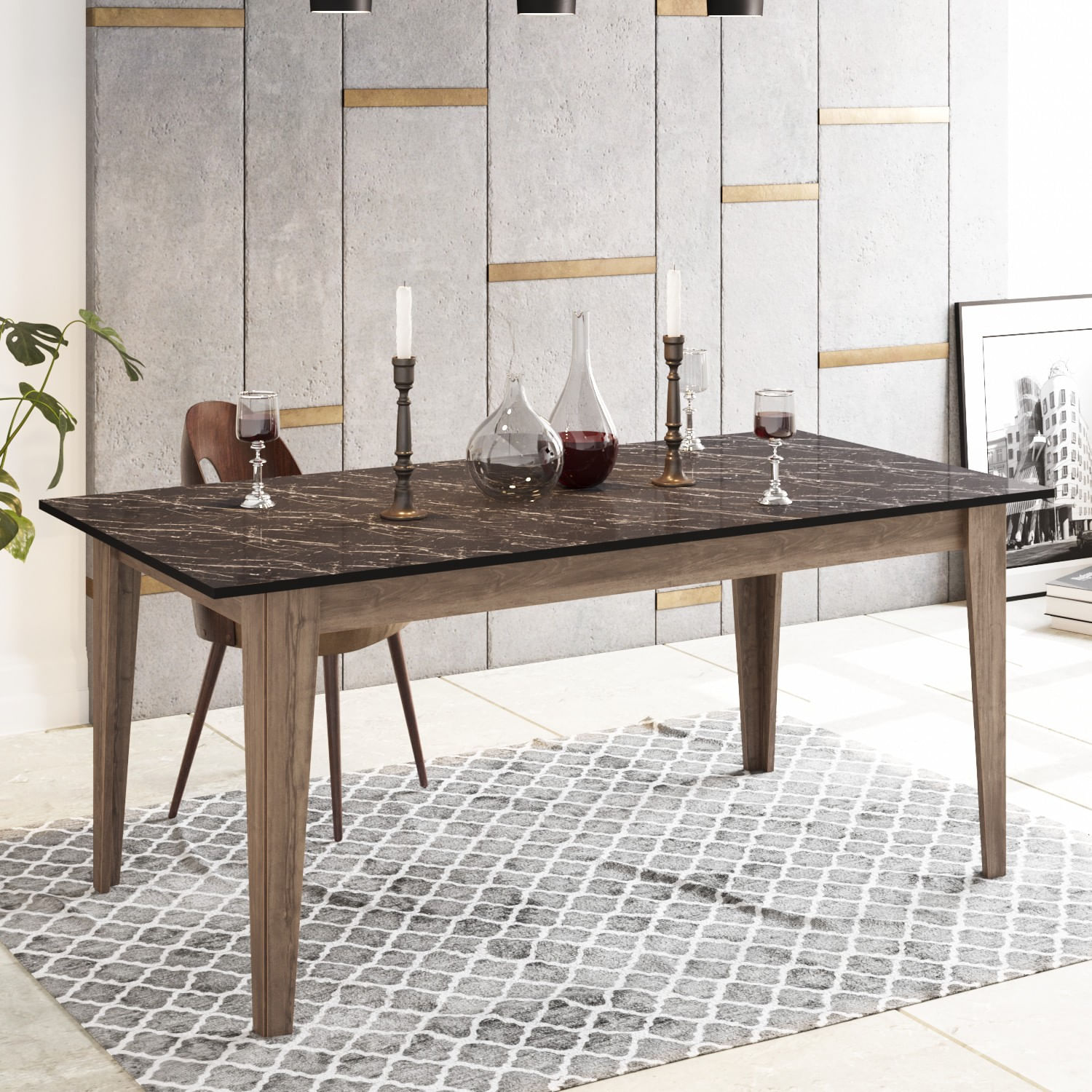 Masa dining, Hanah Home, pal melaminat, nuc si negru, 180x90x76.8 cm — imaginea 3