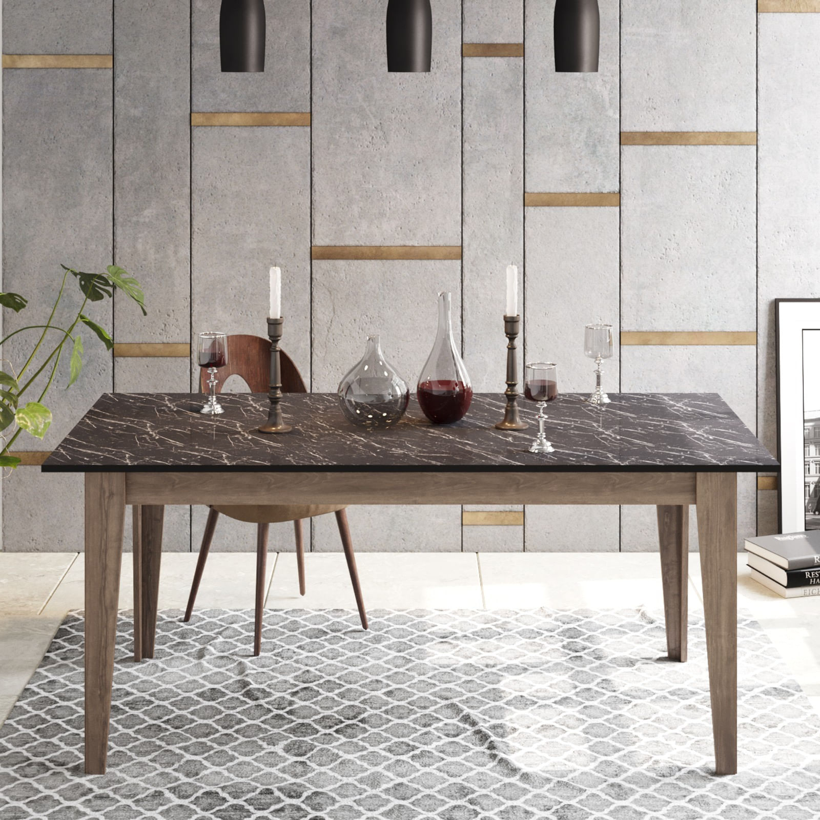 Masa dining, Hanah Home, pal melaminat, nuc si negru, 180x90x76.8 cm — imaginea 4