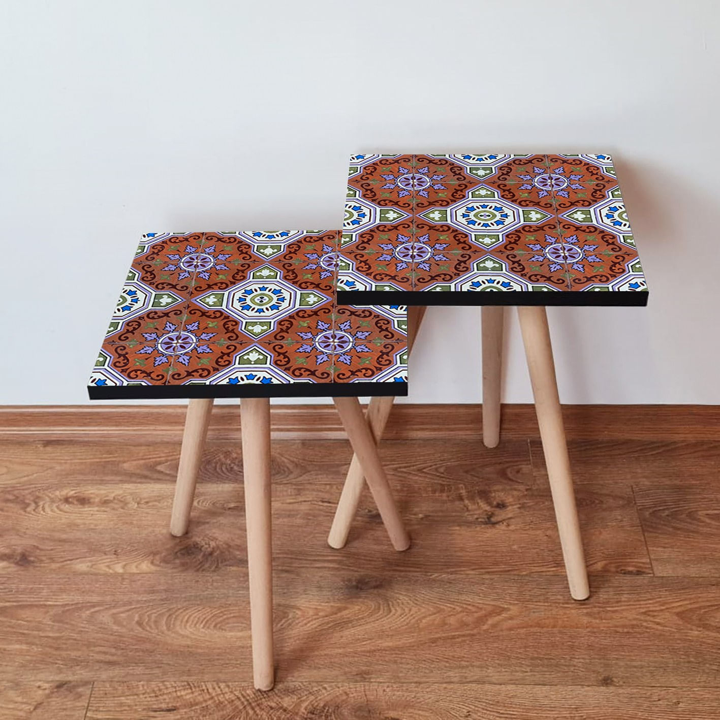 Set masute de cafea, Hanah Home, mdf, multicolor, 35x35x47 cm, picioare lemn fag, 481LNA2658