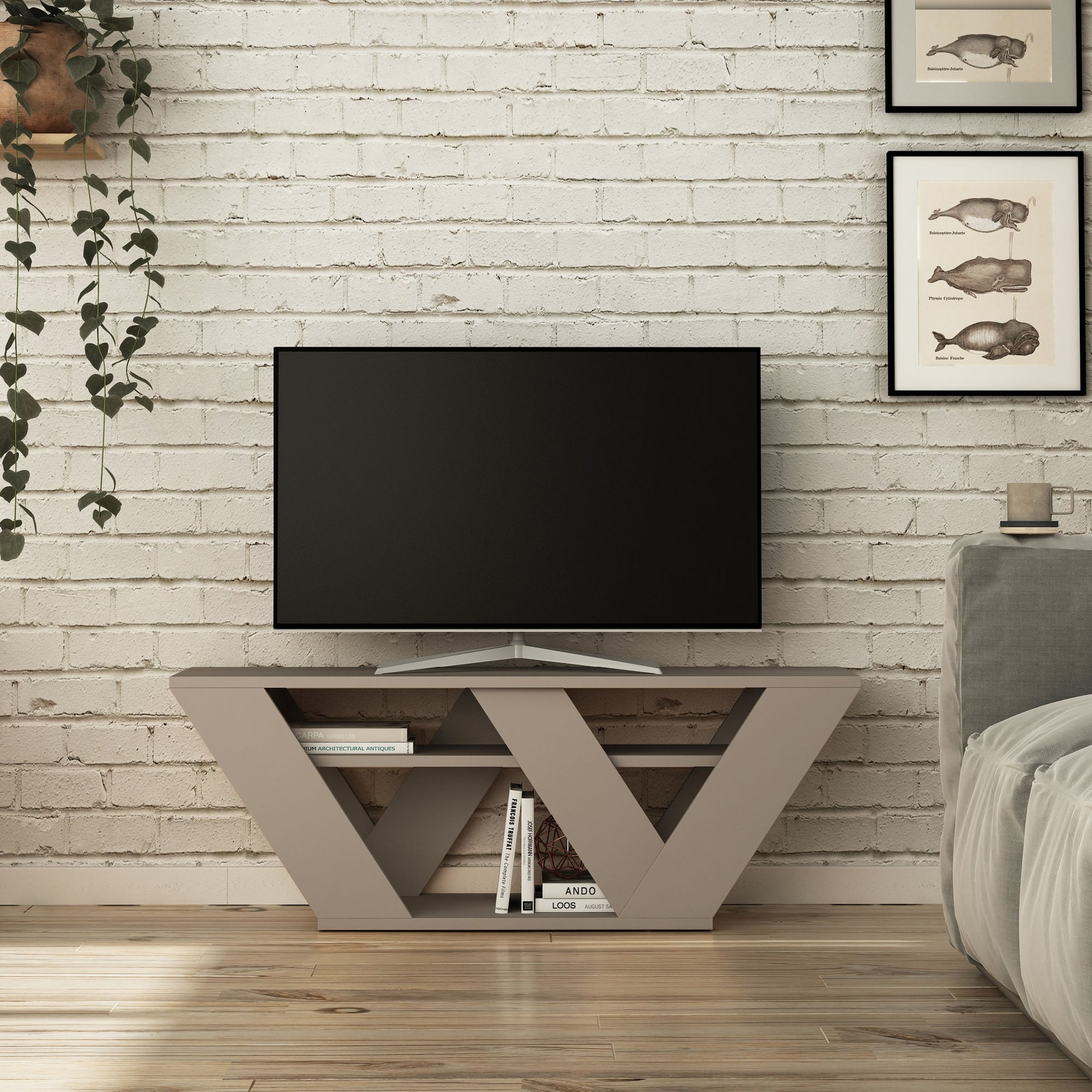 Comoda tv, Hanah Home, pal melaminat, moka deschis, 110x40x30 cm — imaginea 2