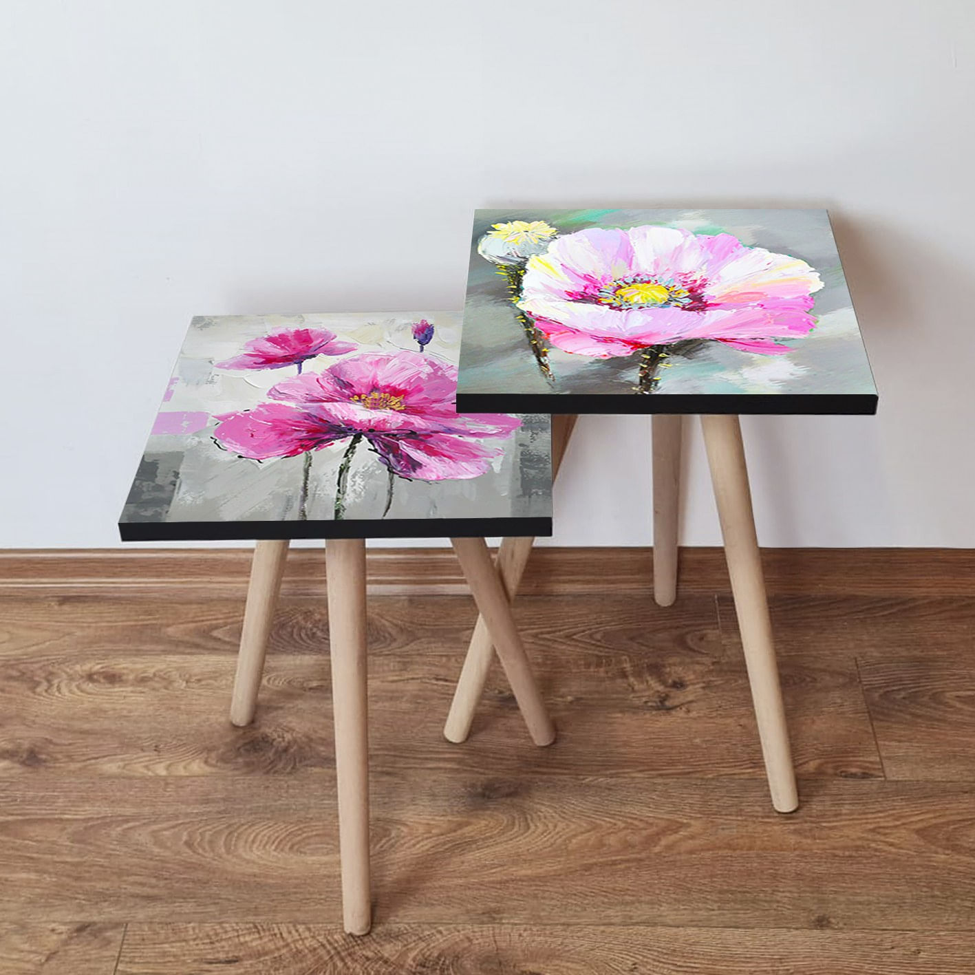 Set masute de cafea, Hanah Home, mdf, multicolor, 35x47x35 cm, picioare lemn fag, 481LNA2244