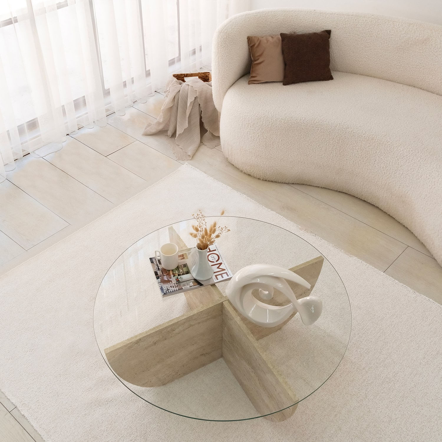Masa de cafea, Hanah Home, sticla si PAL melaminat, travertin, 90x30 cm, 552NOS2499 — imaginea 6