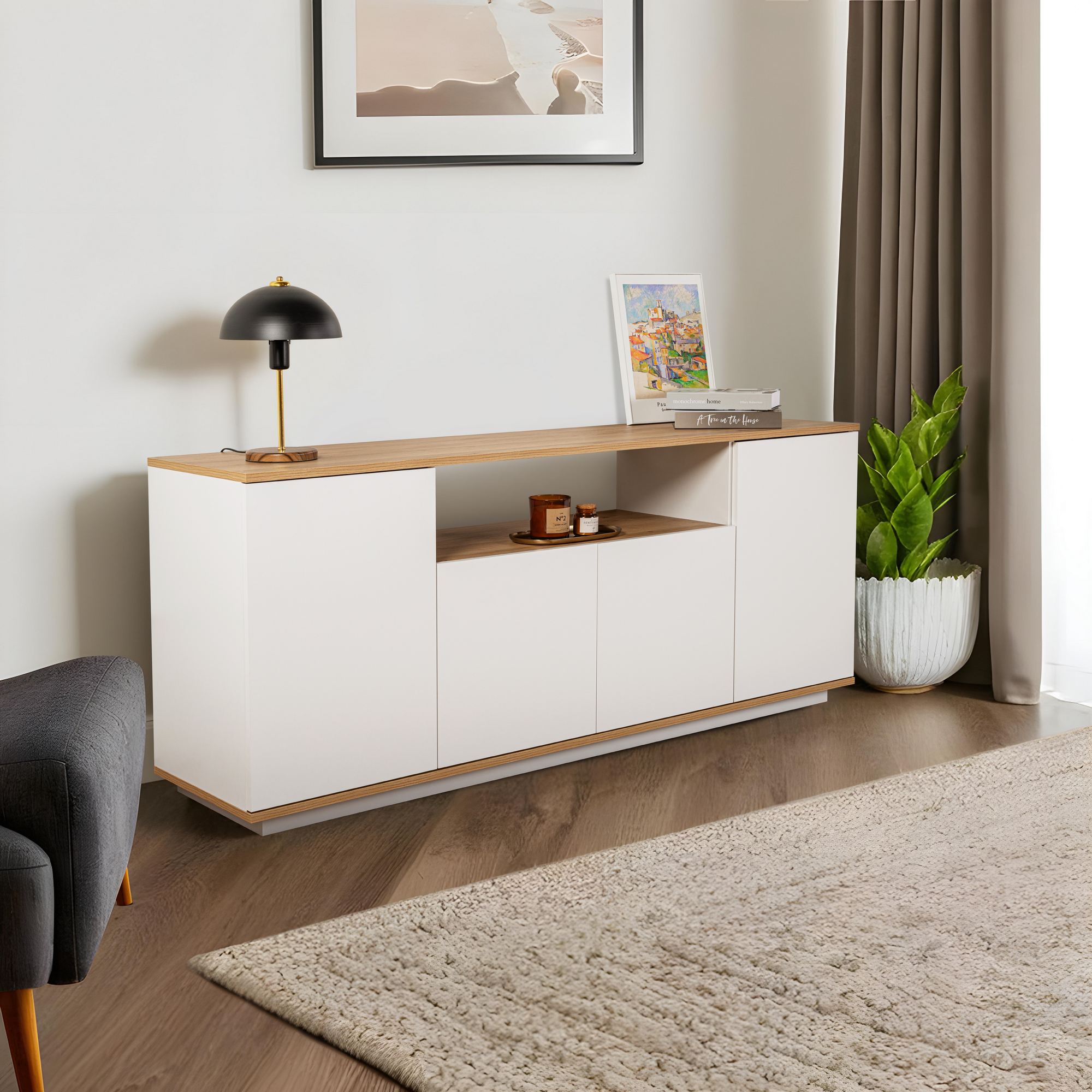 Consola, Hanah Home, pal melaminat, alb si stejar cadiz, 180x44.5x75 cm — imaginea 4