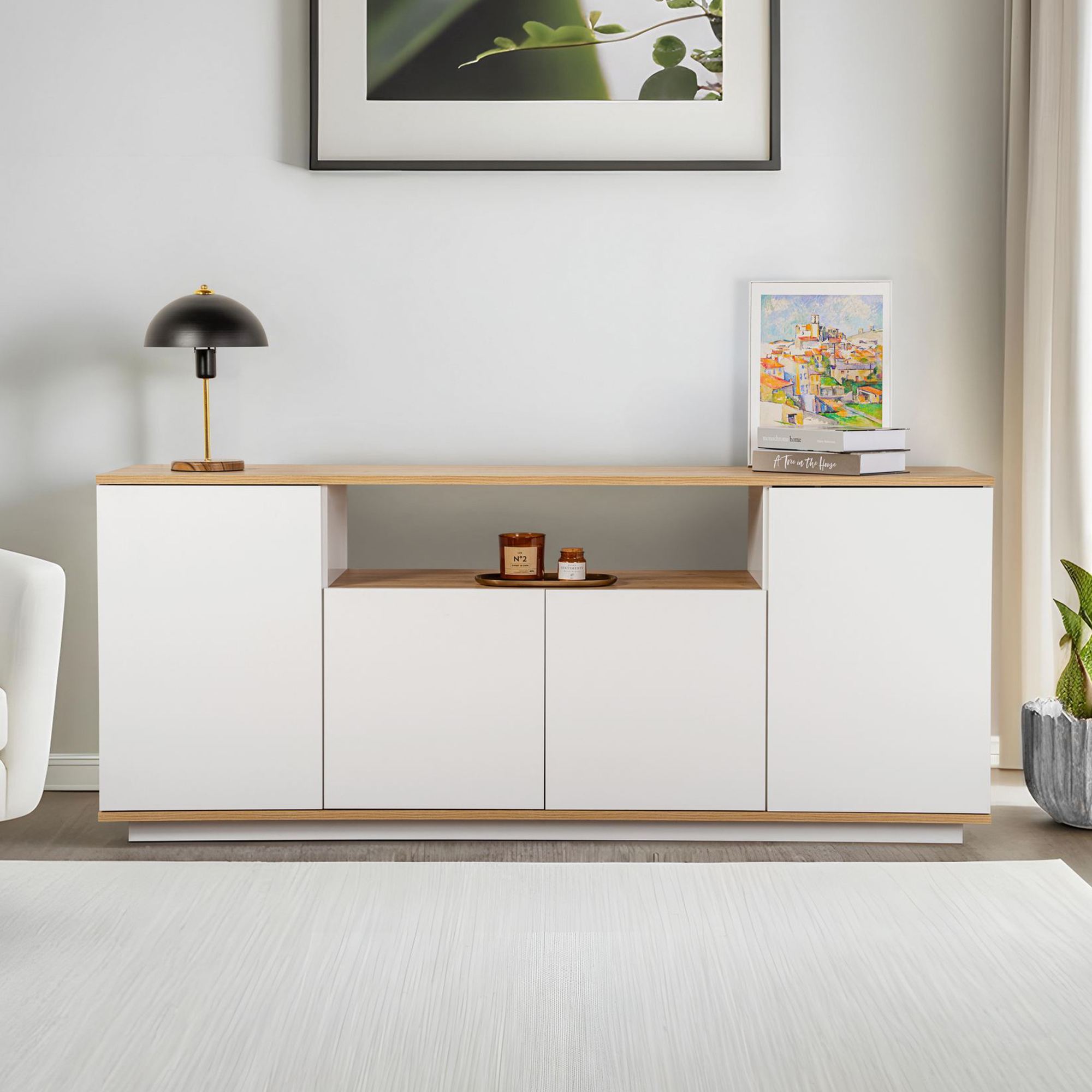 Consola, Hanah Home, pal melaminat, alb si stejar cadiz, 180x44.5x75 cm — imaginea 8