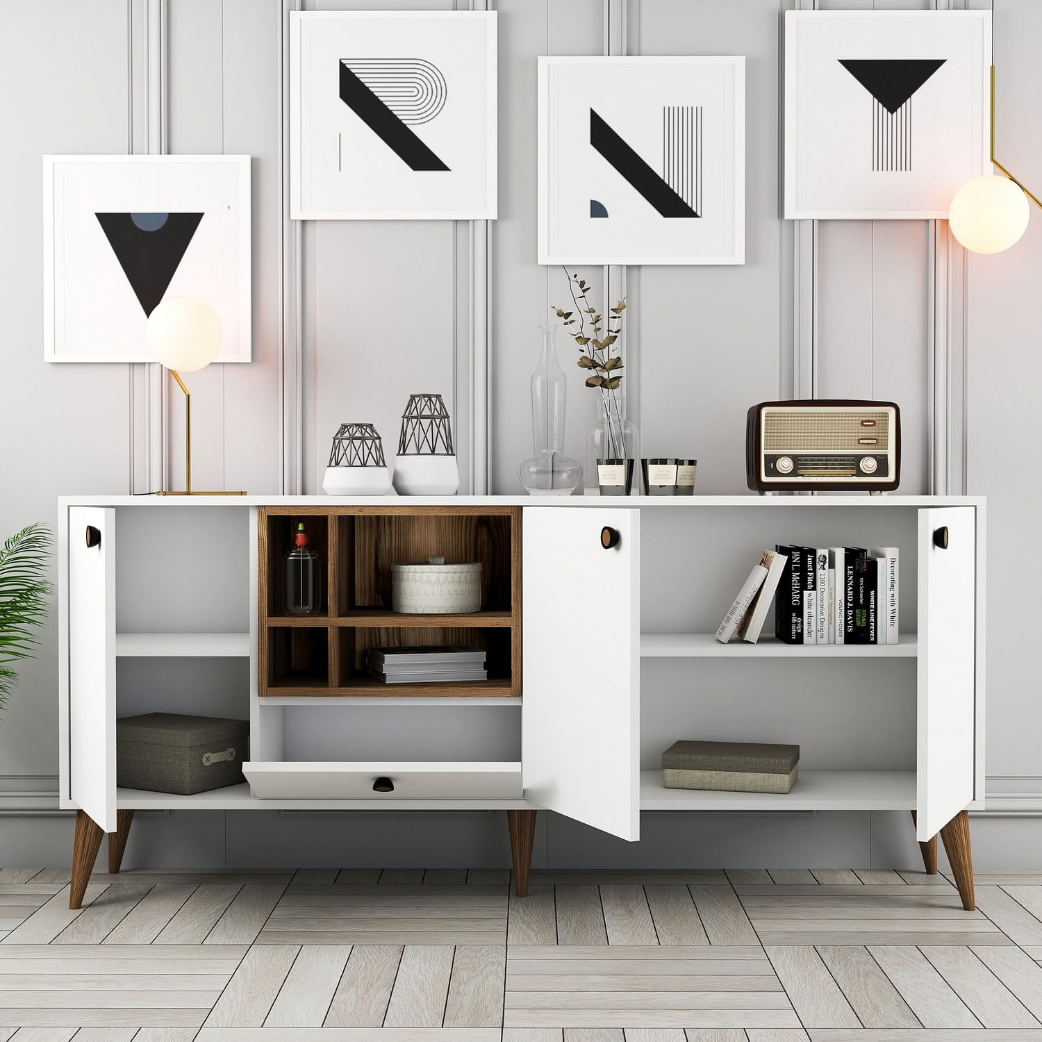 Consola, Hanah Home, panou aglomerat cu melamina, alb, 180x35x81 cm — imaginea 4