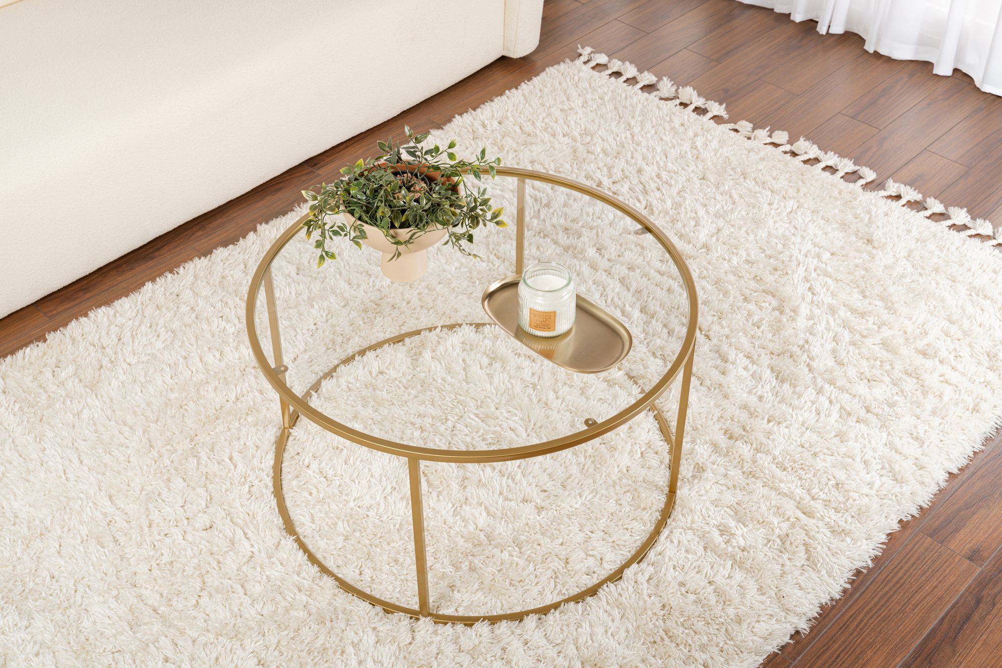 Masuta de cafea, Hanah Home, sticla securizata, auriu, 80x80x45 cm