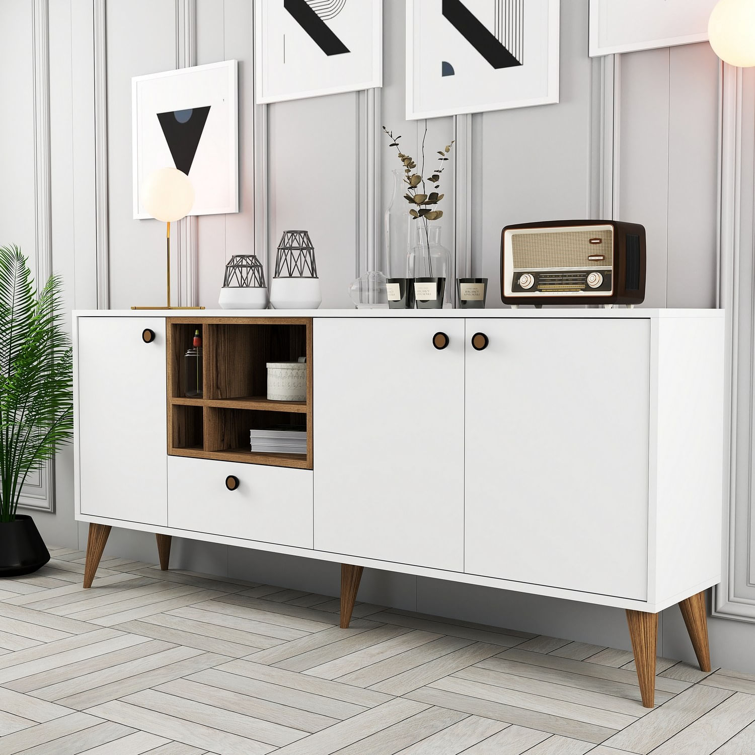 Consola, Hanah Home, panou aglomerat cu melamina, alb, 180x35x81 cm — imaginea 5