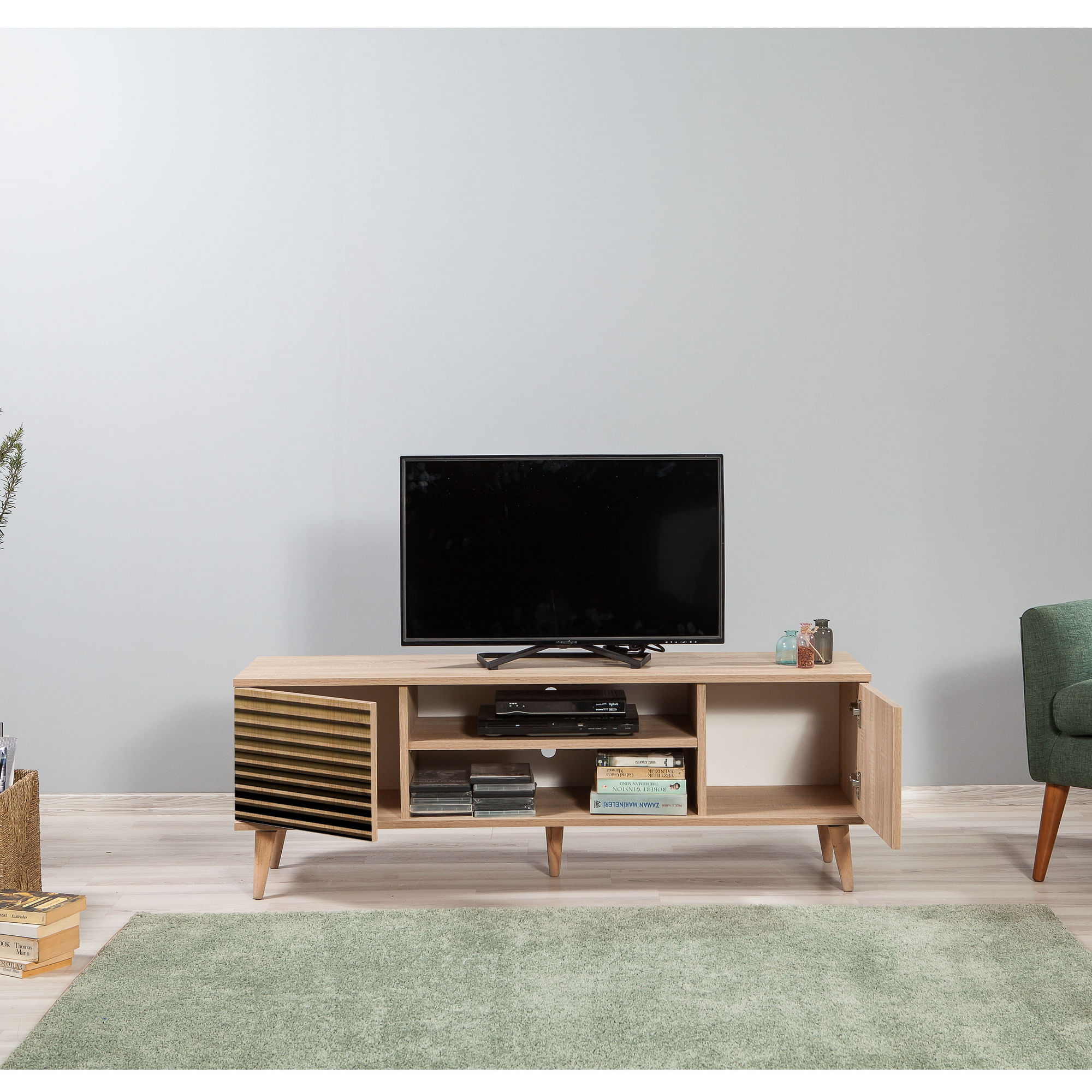 Comoda tv, Hanah Home, pal melaminat, stejar sonoma, 140x40x50 cm, 863SPH3029 — imaginea 6