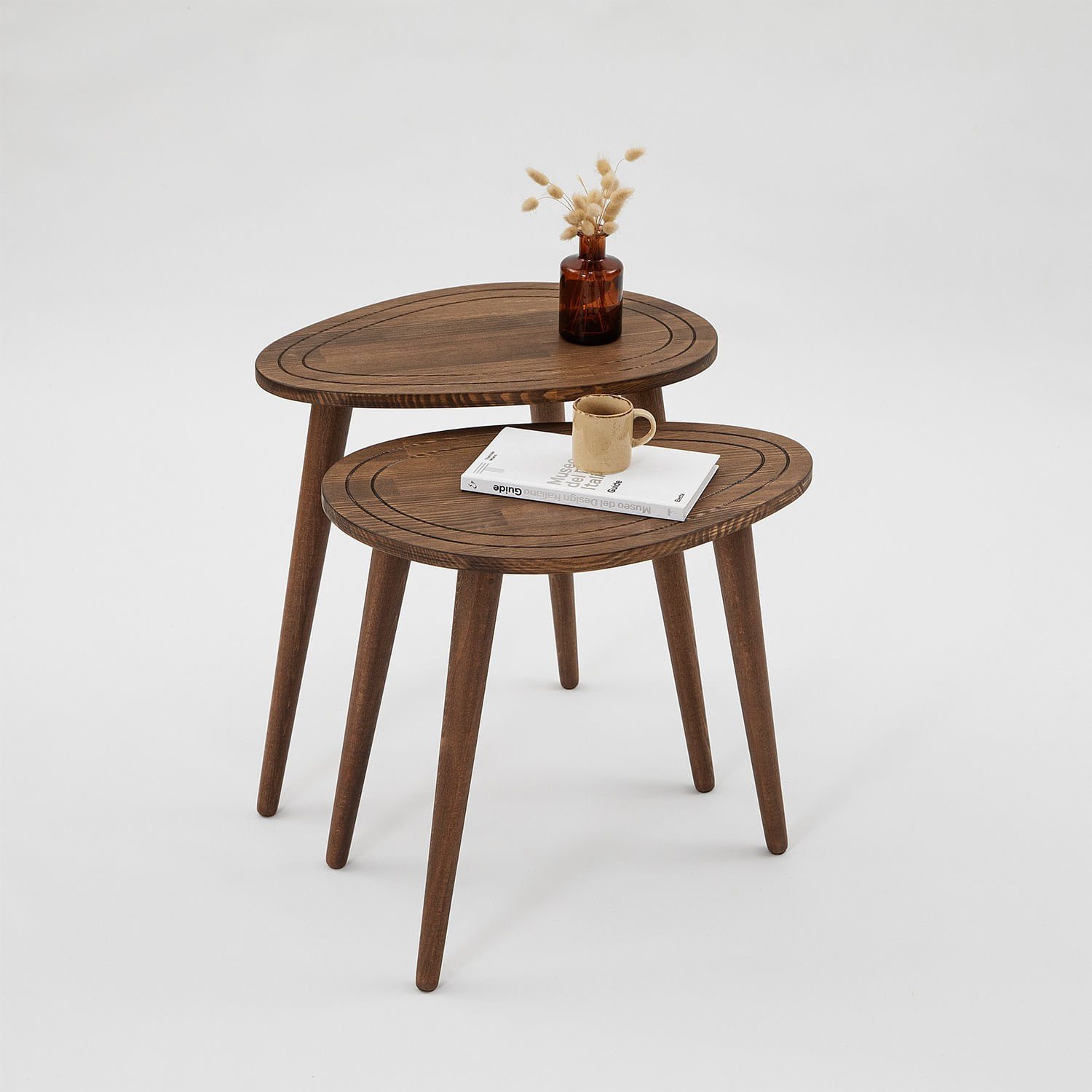 Set masute cuib, Hanah Home, lemn masiv, nuc, 50x48x33 cm, 50x52x33 cm — imaginea 2