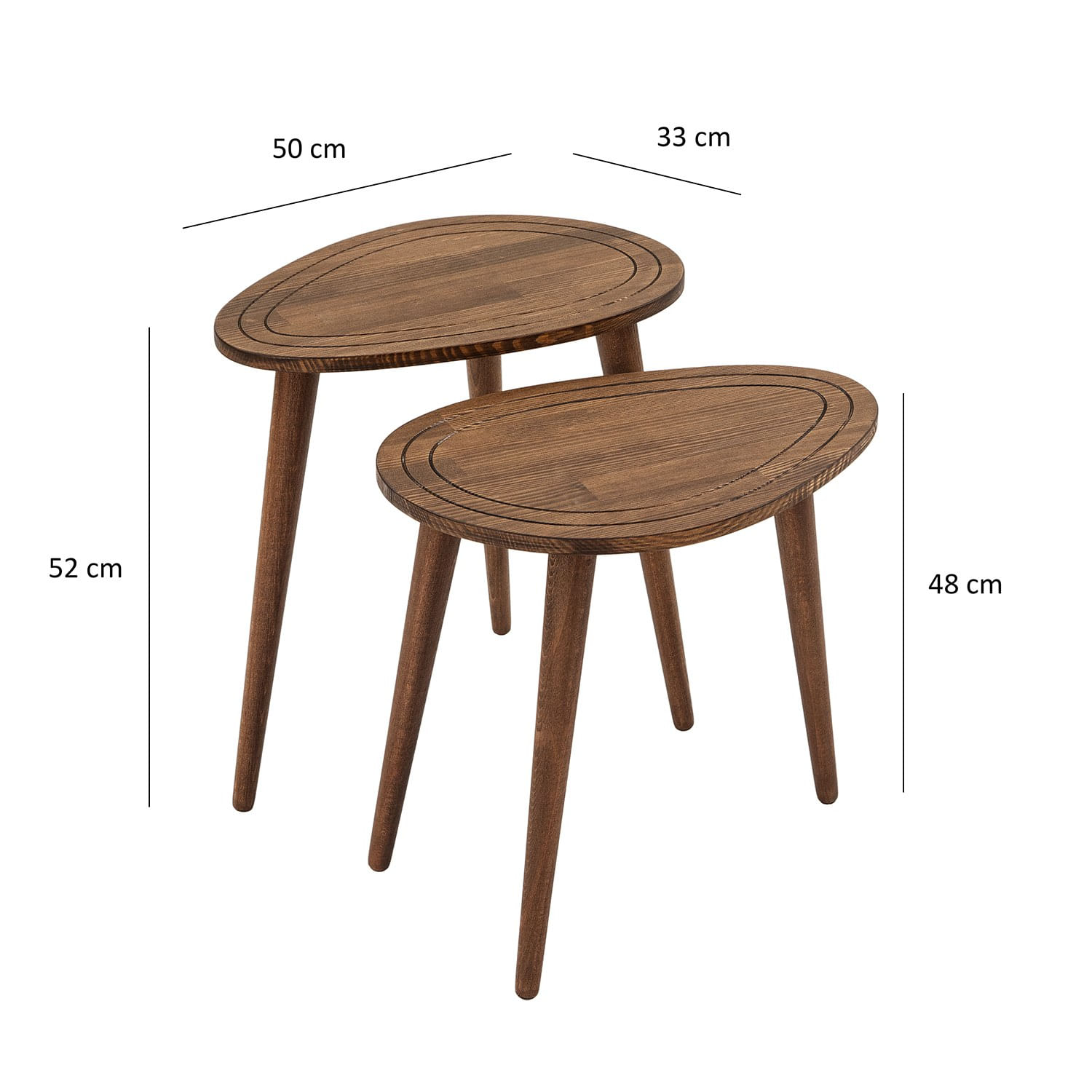 Set masute cuib, Hanah Home, lemn masiv, nuc, 50x48x33 cm, 50x52x33 cm — imaginea 3
