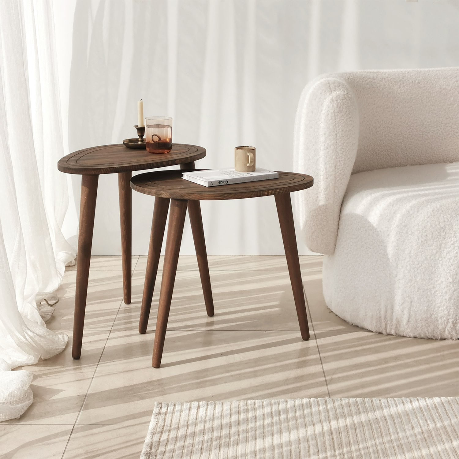 Set masute cuib, Hanah Home, lemn masiv, nuc, 50x48x33 cm, 50x52x33 cm — imaginea 6
