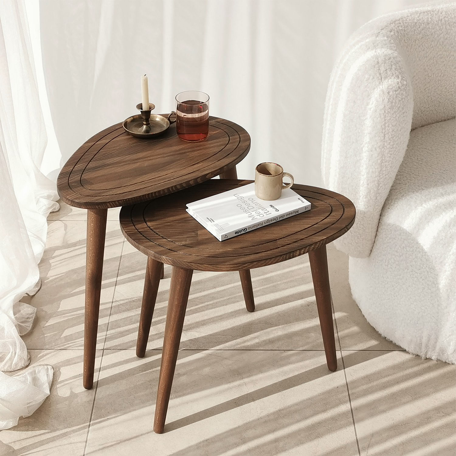 Set masute cuib, Hanah Home, lemn masiv, nuc, 50x48x33 cm, 50x52x33 cm — imaginea 8