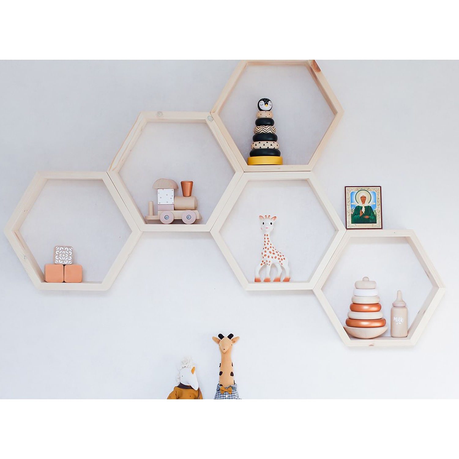 Raft de perete, Hanah Home, lemn de molid, nuc, 31x36x9 cm — imaginea 5