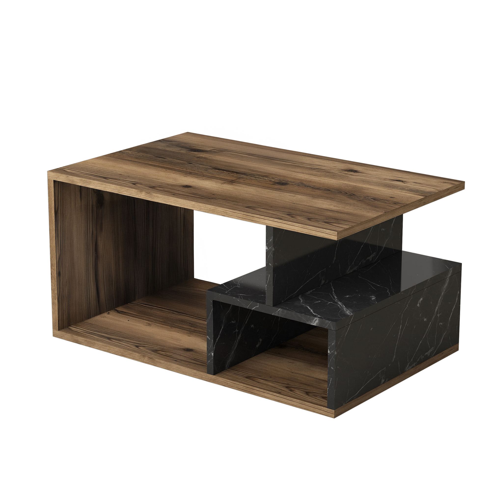 Masuta de cafea, Hanah Home, pal melaminat, nuc inchis, marmura neagra, 90x54x42 cm