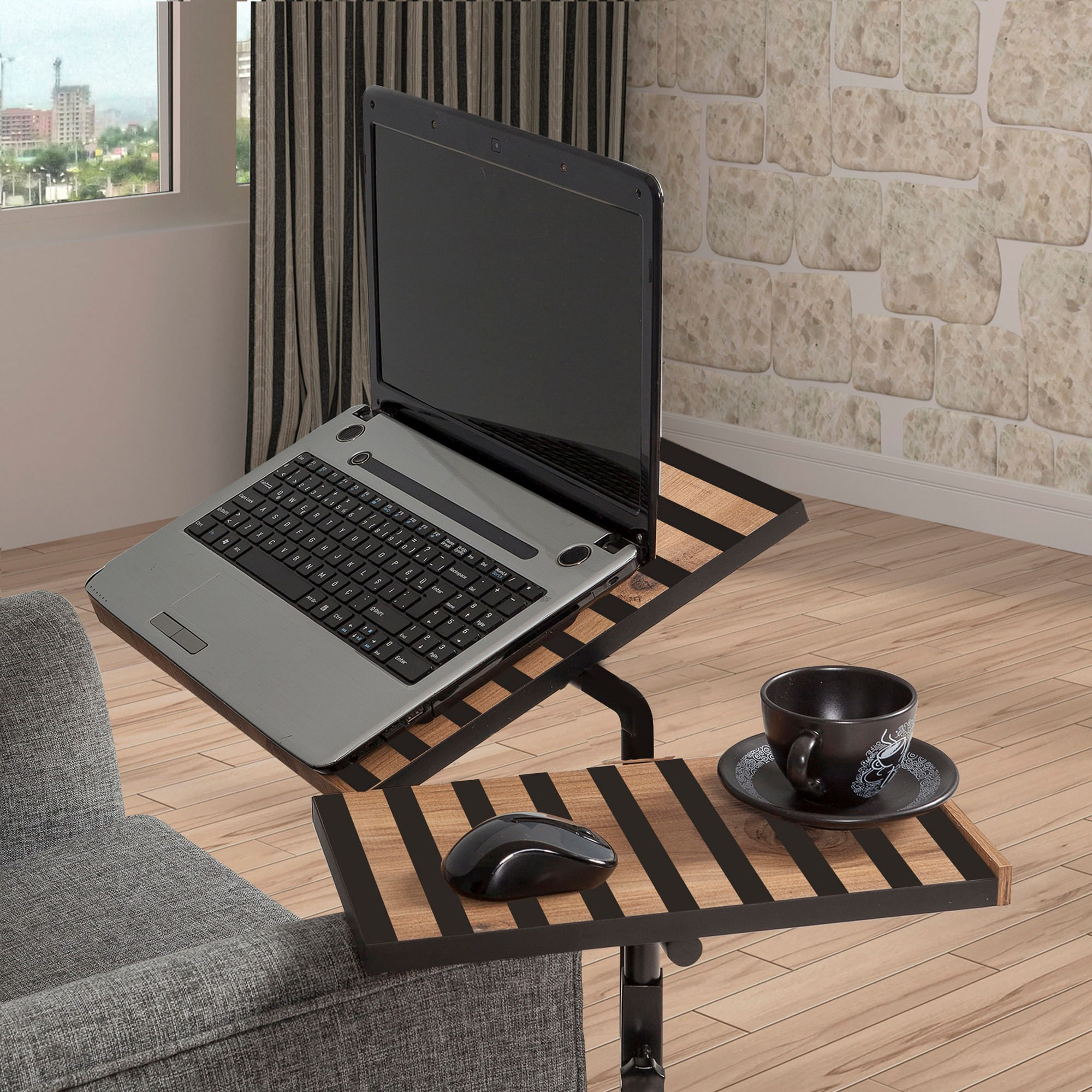 Birou reglabil pentru laptop, Hanah Home, pal melaminat, pin atlantic si negru, 67x45.5x87 cm, 863SPH2816 — imaginea 6
