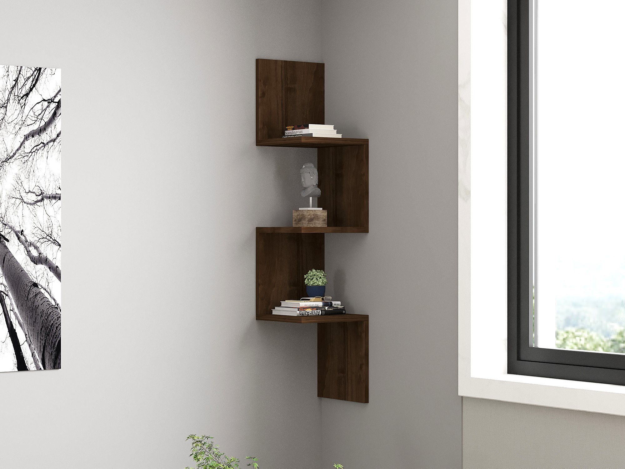 Raft de perete, Hanah Home, pal melaminat, nuc, 25x25x105.4 cm — imaginea 6