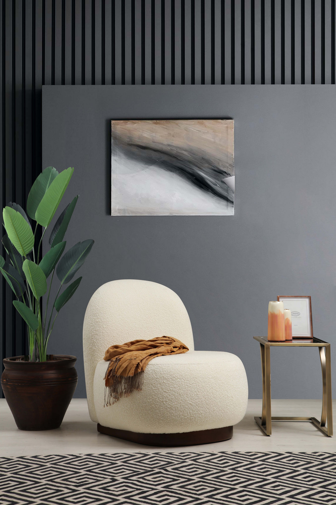 Fotoliu, Hanah Home, poliester, bouclet alb, 74x85x75 cm — imaginea 4