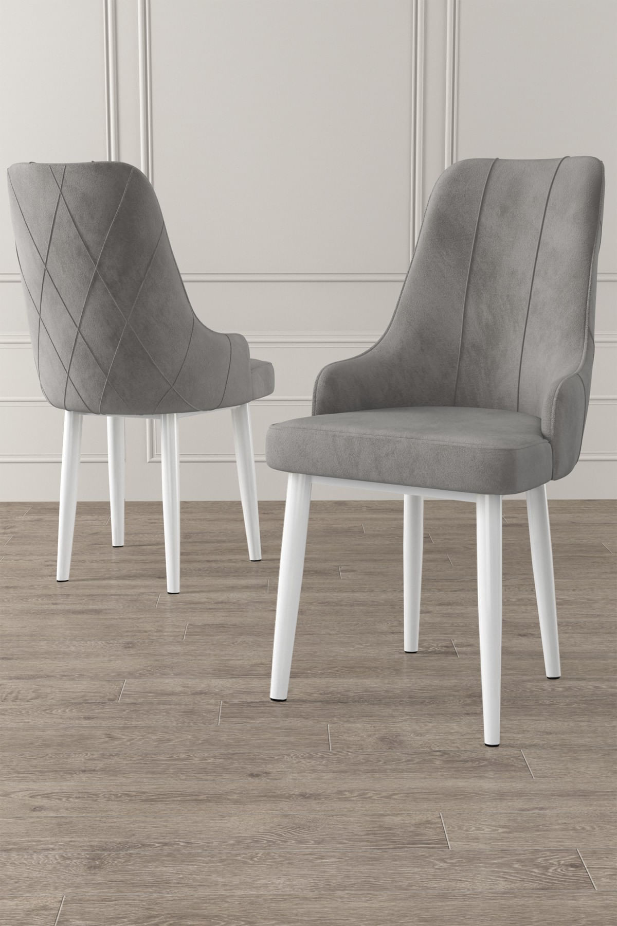 Set scaune, Hanah Home, metal, gri alb, 46x42x95 cm, 4 bucati — imaginea 2