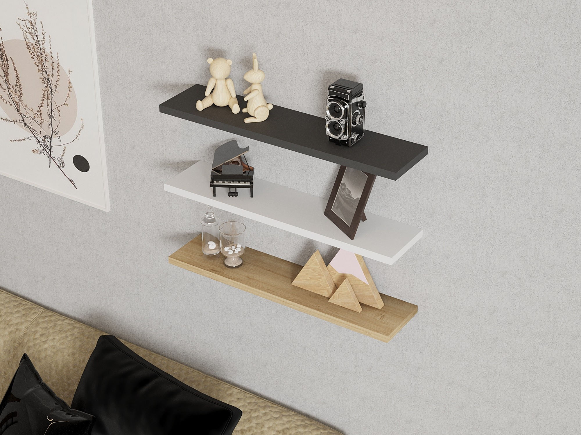 Raft de perete, Hanah Home, pal melaminat, safir, antracit, alb, 60x14.5x1.8 cm — imaginea 4