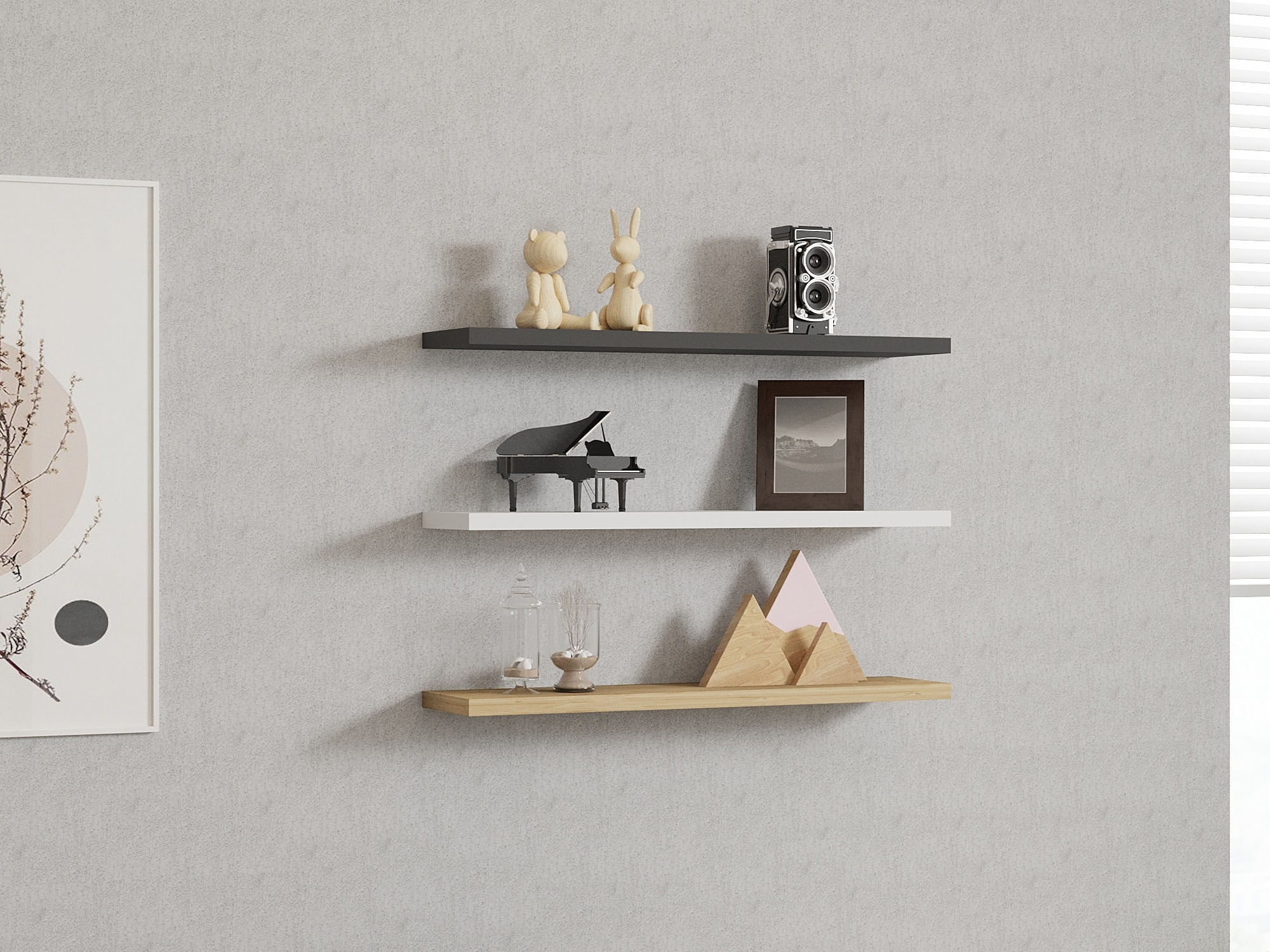 Raft de perete, Hanah Home, pal melaminat, safir, antracit, alb, 60x14.5x1.8 cm — imaginea 5