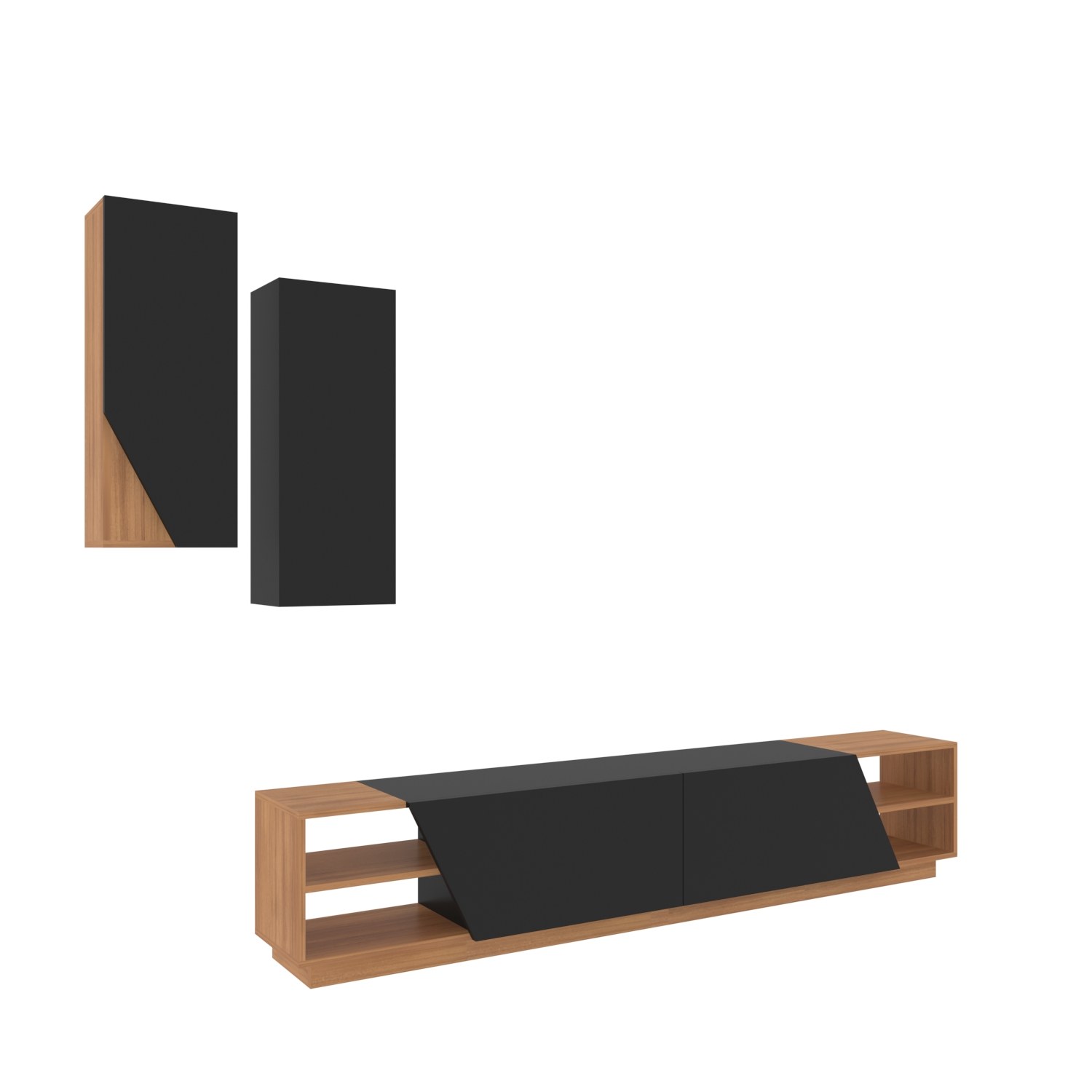 Corp tv, Hanah Home, pal melaminat, negru si tec, 240x47x37.5 cm — imaginea 2