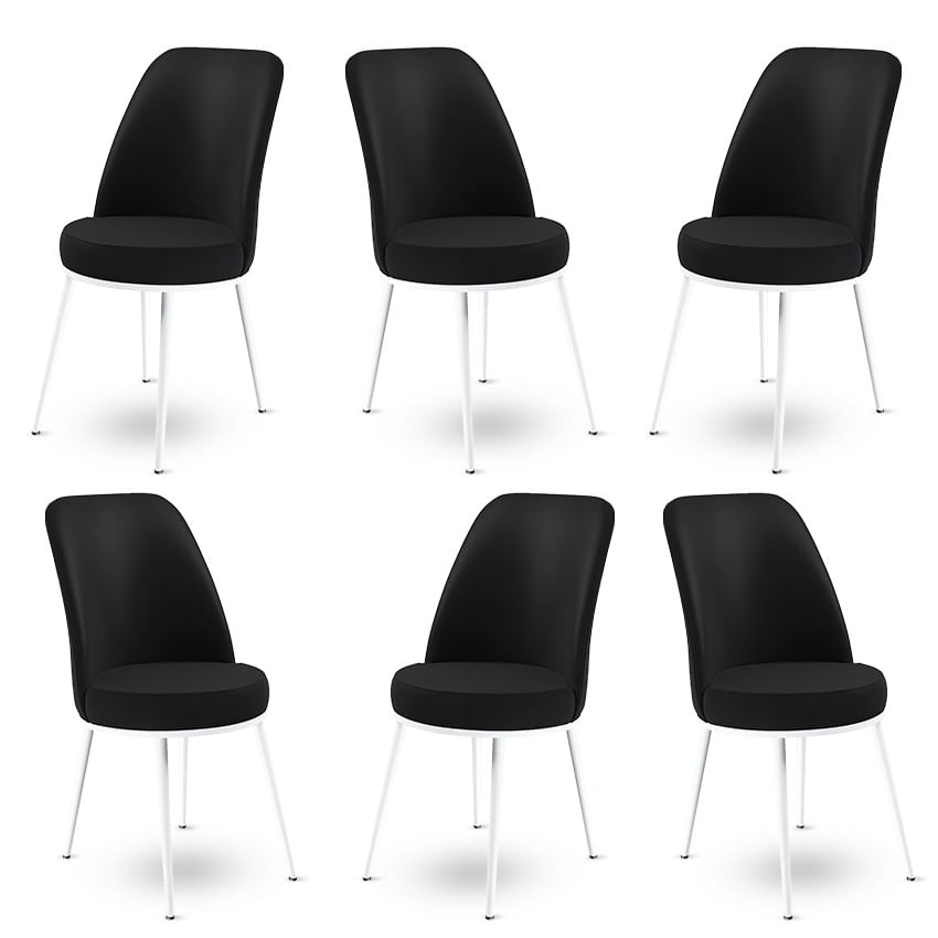 Set scaune, Hanah Home, metal, negru alb, 45x42x89 cm, 6 piese — imaginea 2