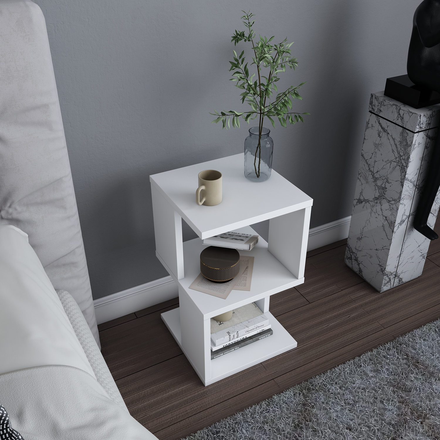 Noptiera, Hanah Home, pal melaminat, alb, 29.6x29.6x49.4 cm — imaginea 3