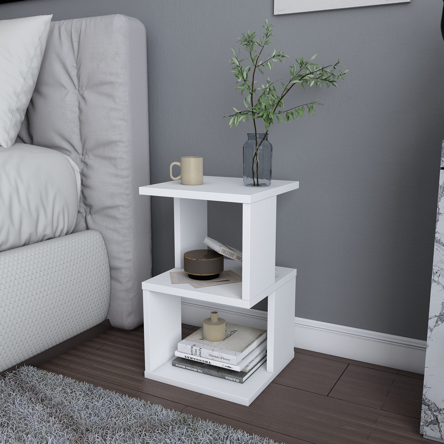 Noptiera, Hanah Home, pal melaminat, alb, 29.6x29.6x49.4 cm — imaginea 4