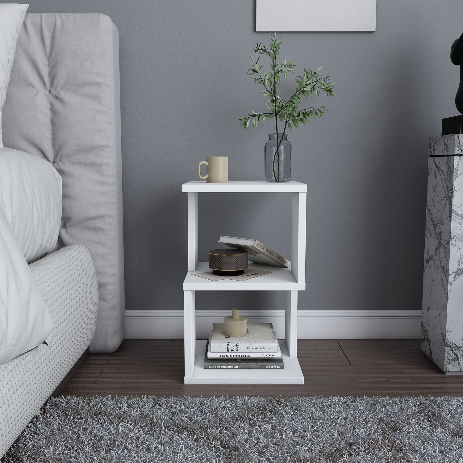 Noptiera, Hanah Home, pal melaminat, alb, 29.6x29.6x49.4 cm — imaginea 6