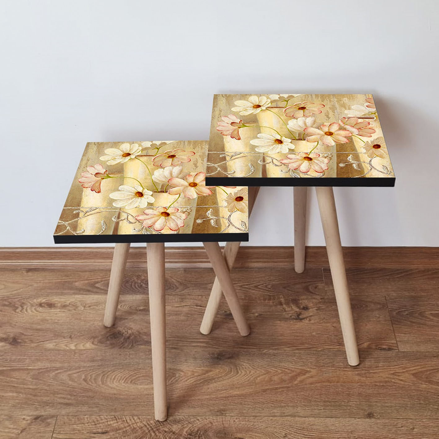 Set masute de cafea, Hanah Home, mdf, crem si maro, 35x35x47 cm, 2 piese