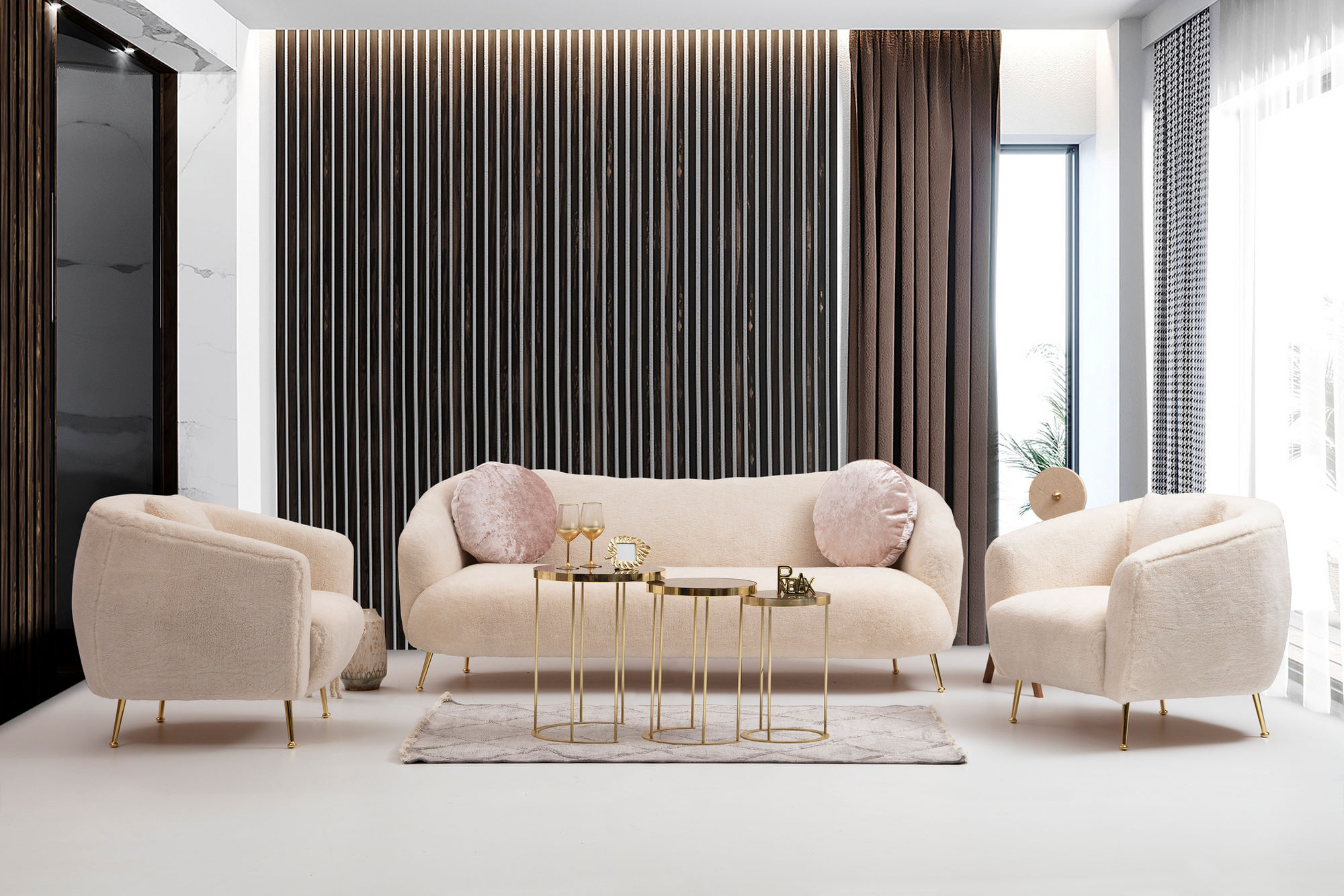 Canapea 3 locuri, Hanah Home, lemn fag si pal, bej, 215x90x80 cm — imaginea 6
