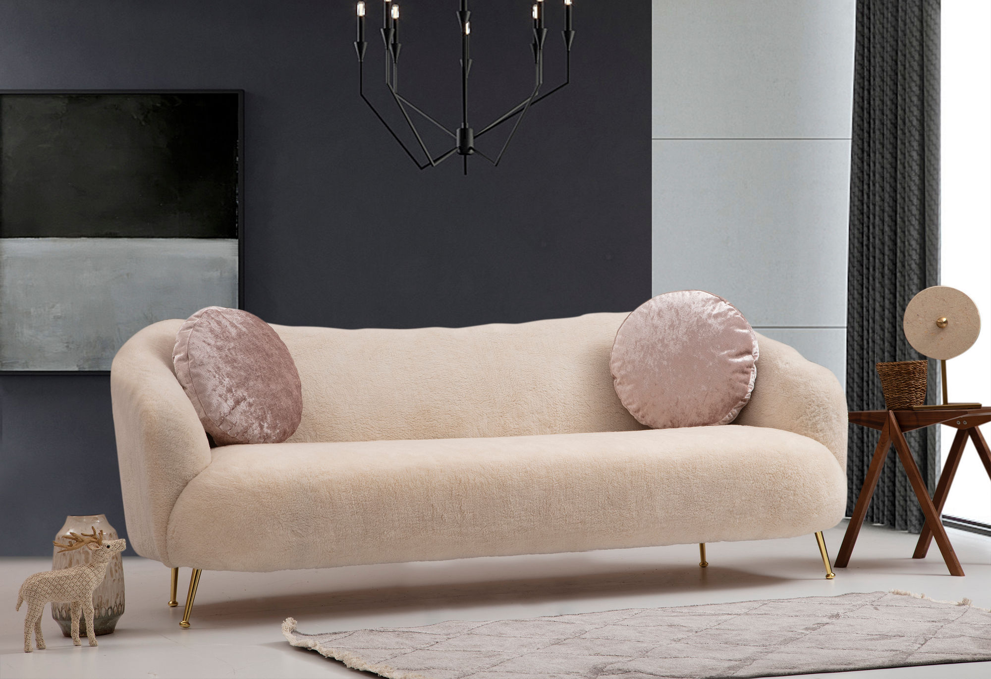 Canapea 3 locuri, Hanah Home, lemn fag si pal, bej, 215x90x80 cm — imaginea 7