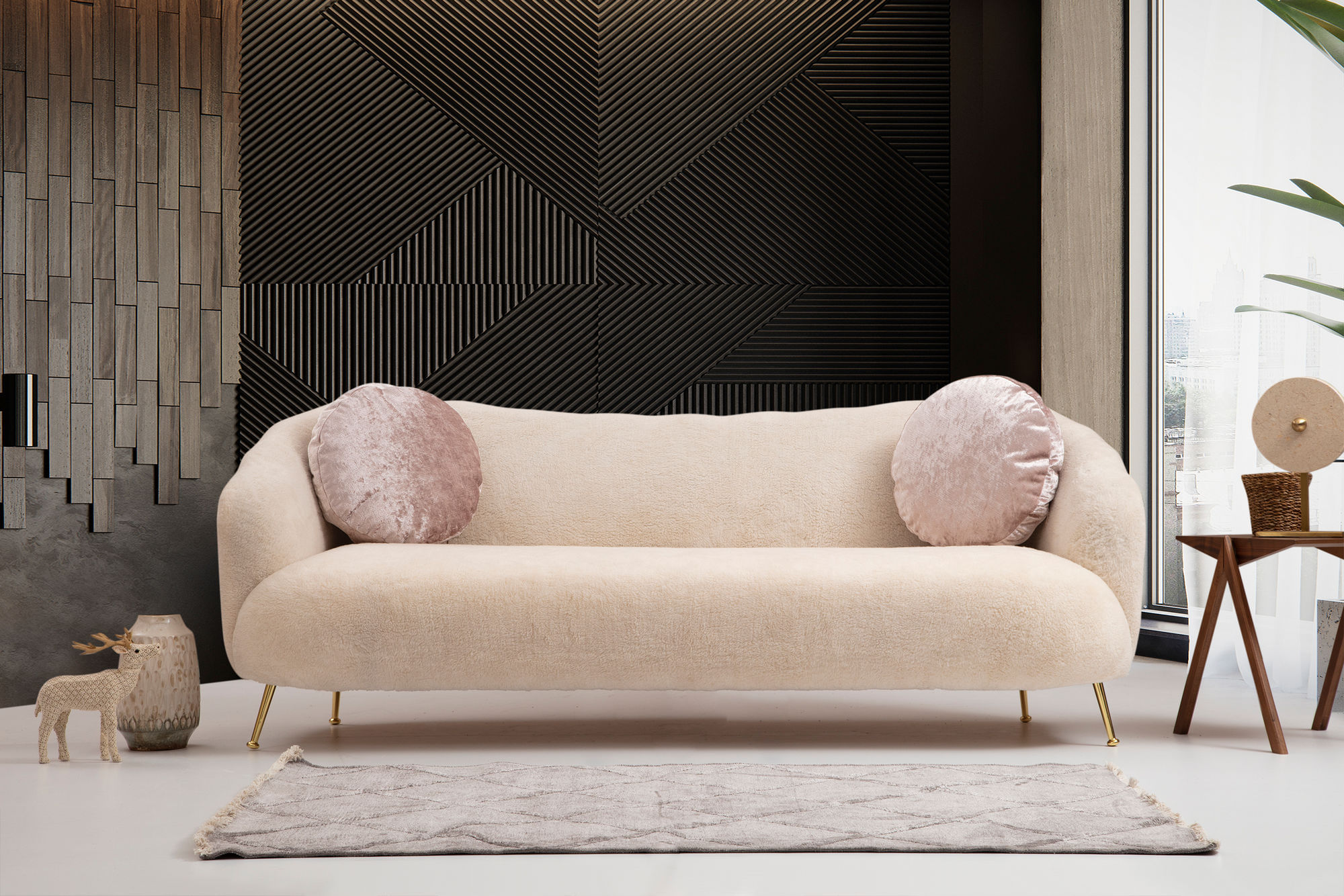 Canapea 3 locuri, Hanah Home, lemn fag si pal, bej, 215x90x80 cm — imaginea 8