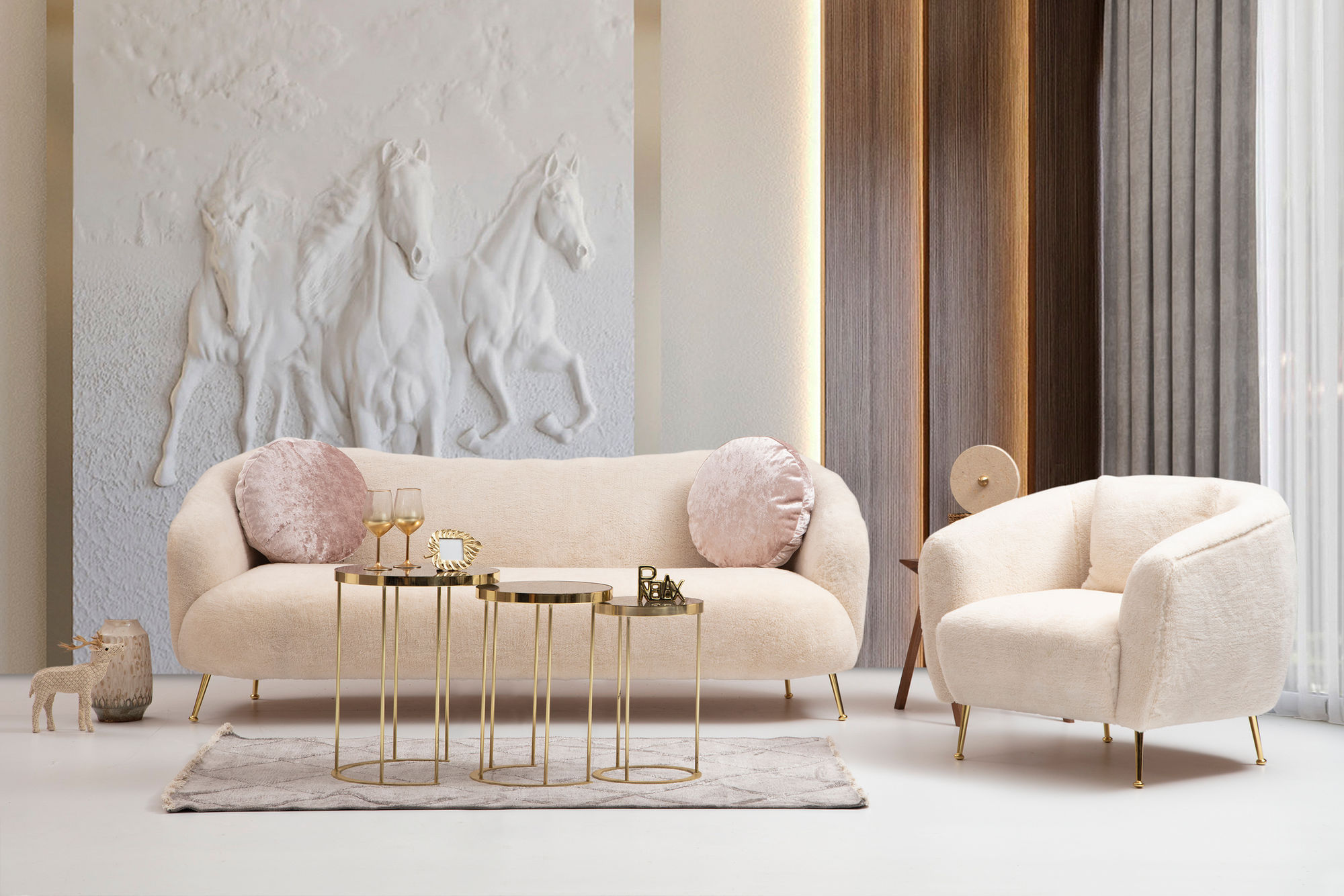 Canapea 3 locuri, Hanah Home, lemn fag si pal, bej, 215x90x80 cm — imaginea 10