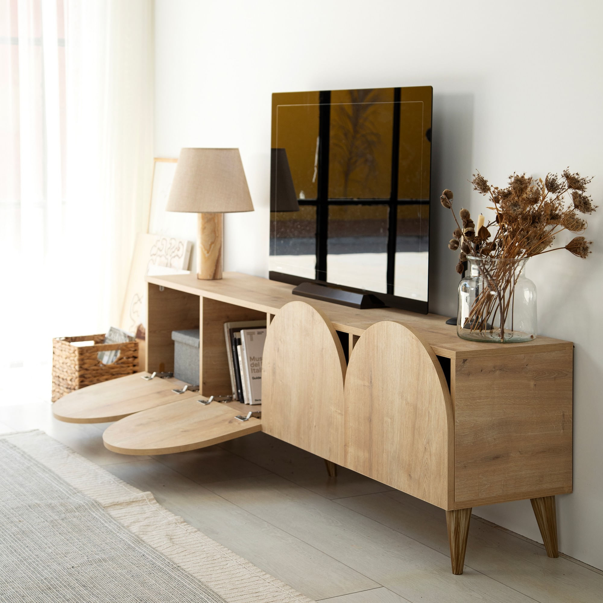 Comoda tv, Hanah Home, pal melaminat, stejar, 180x50x35 cm, 552NOS2432 — imaginea 5