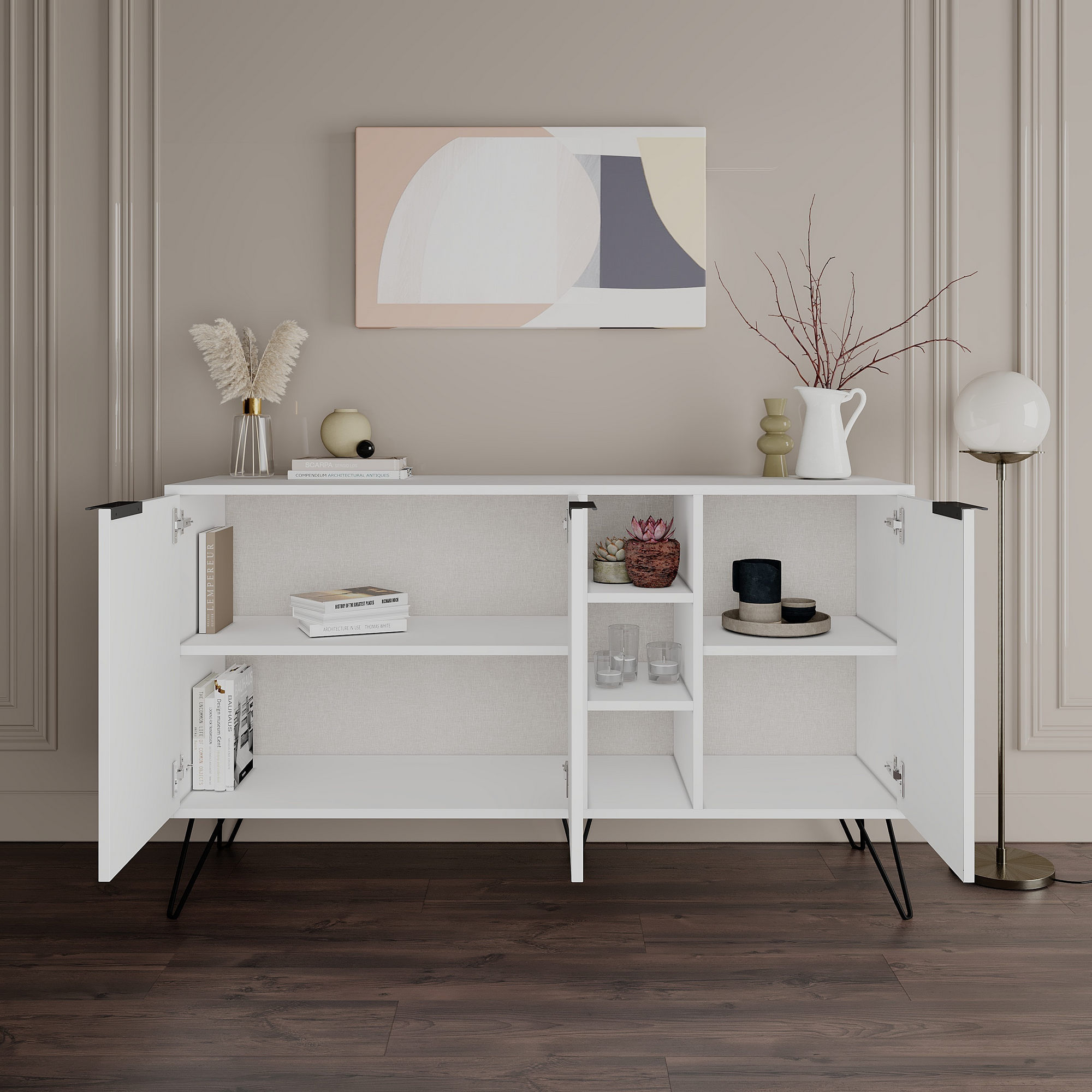 Consola, Hanah Home, pal melaminat, alb, 142x35.6x83 cm — imaginea 3