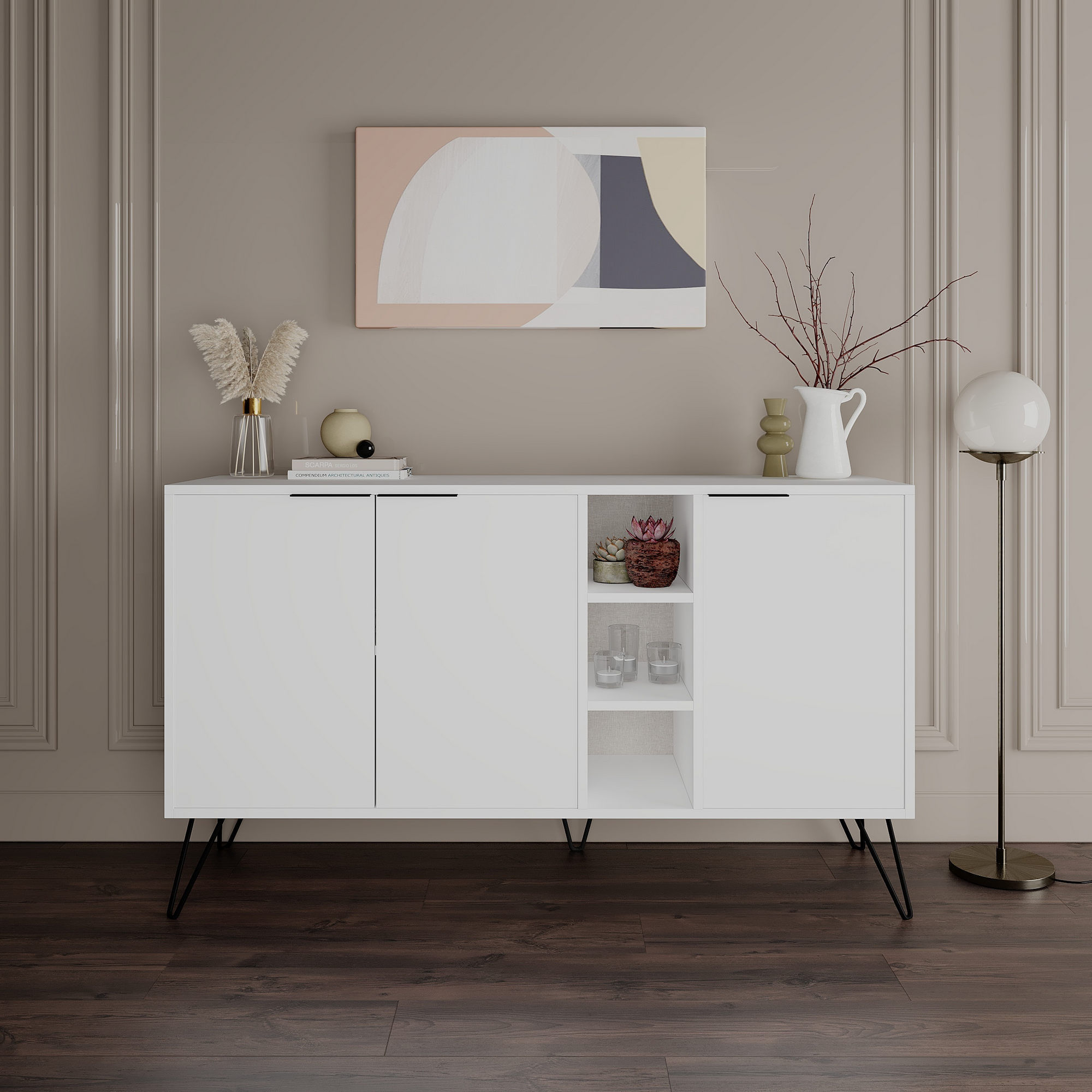 Consola, Hanah Home, pal melaminat, alb, 142x35.6x83 cm — imaginea 4