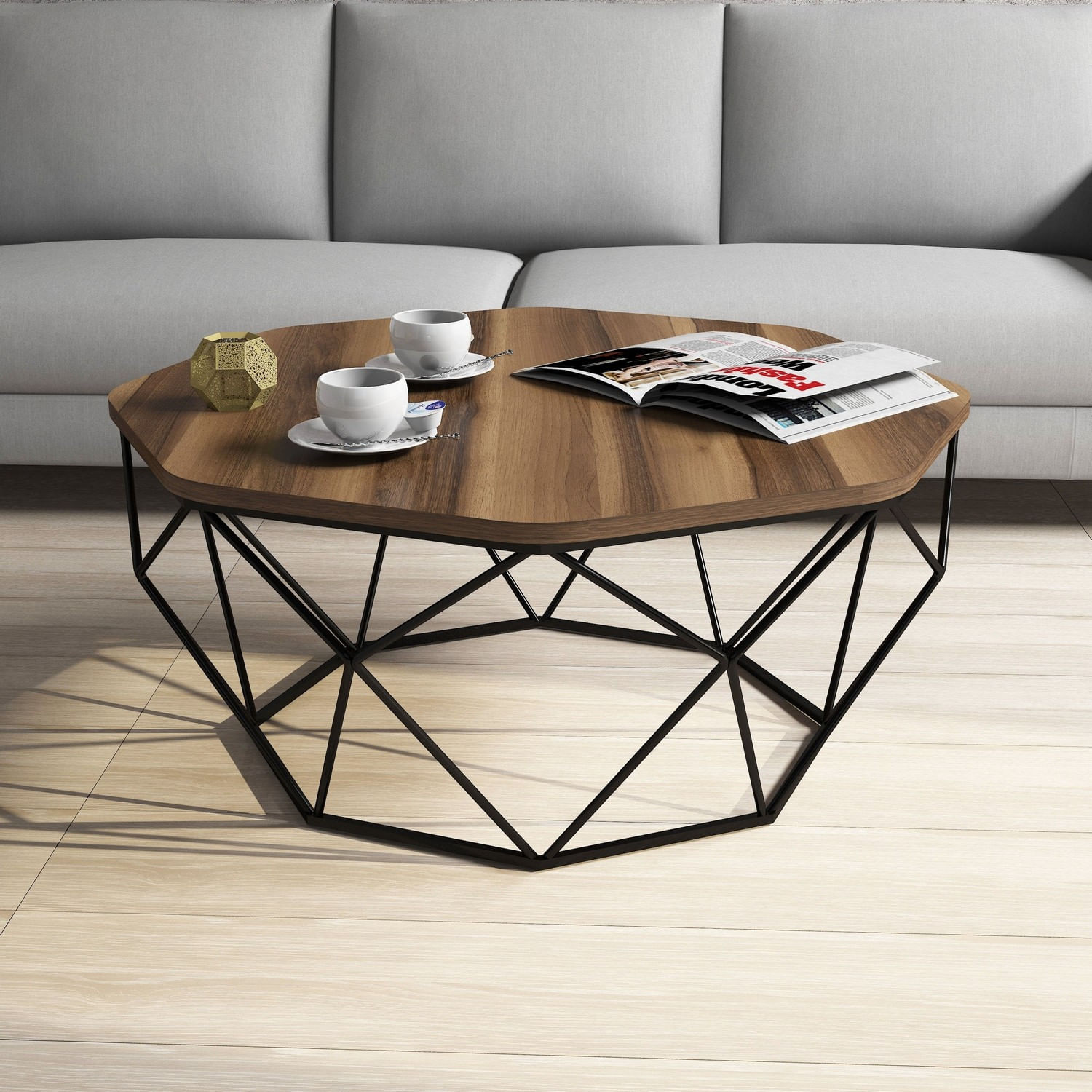 Masuta de cafea, Hanah Home, pal melaminat, nuc, 90x90x38 cm
