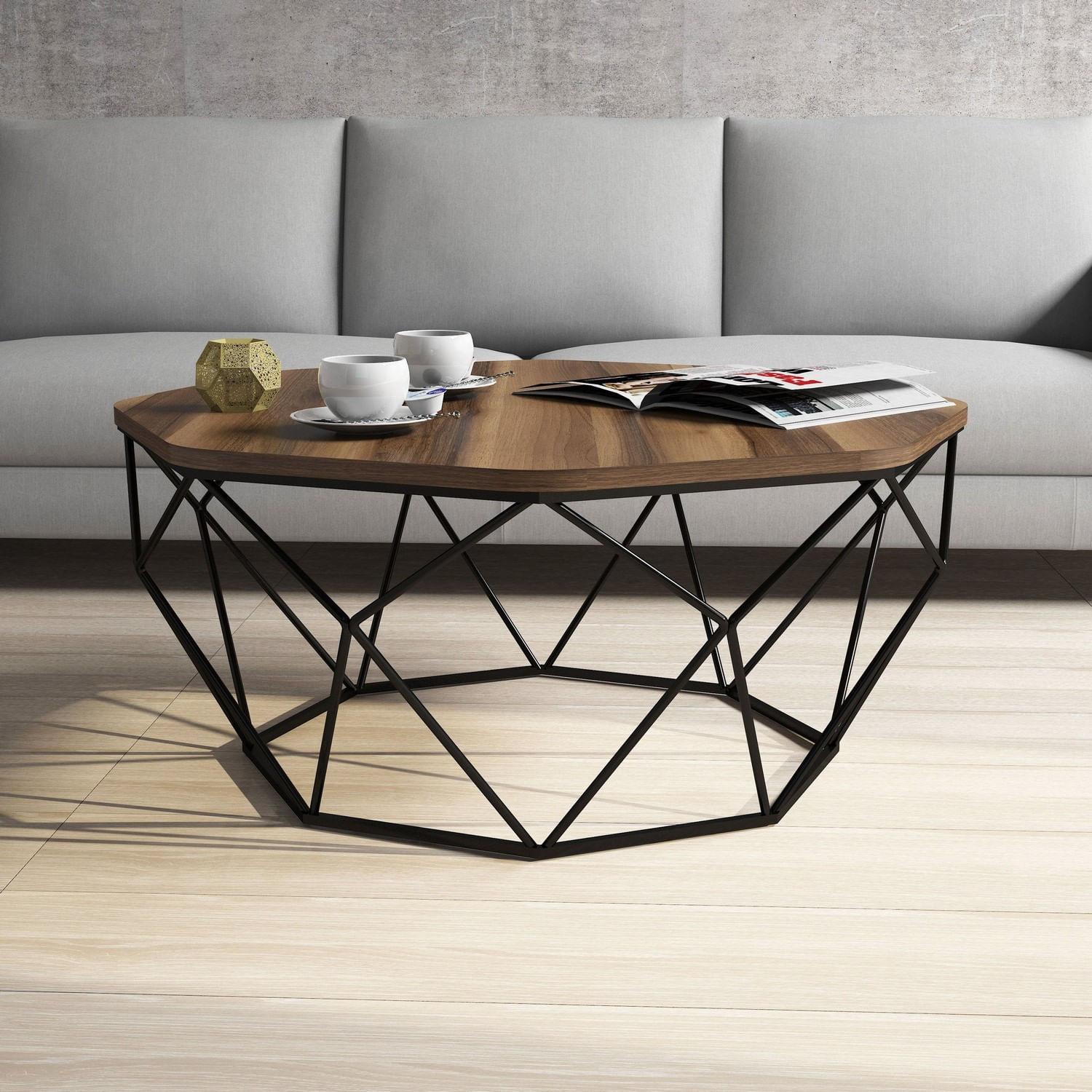 Masuta de cafea, Hanah Home, pal melaminat, nuc, 90x90x38 cm — imaginea 5
