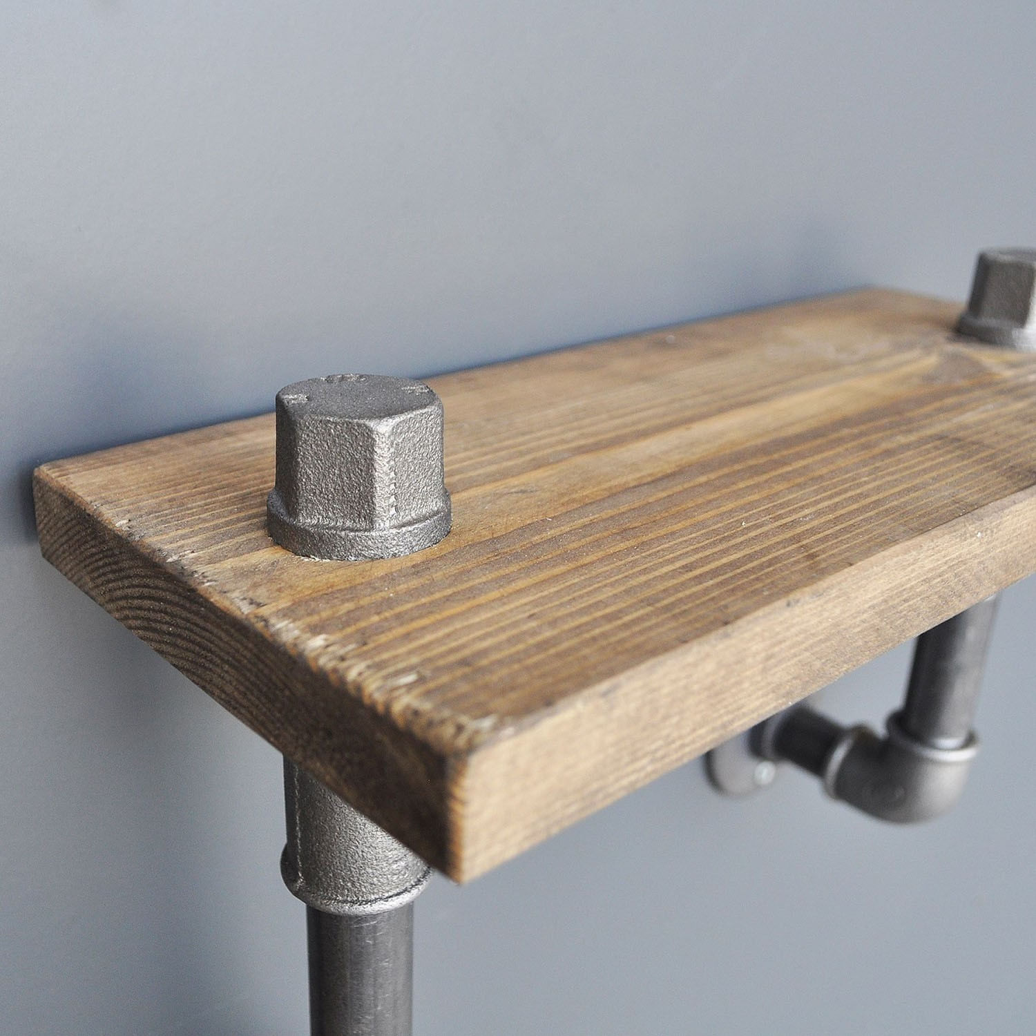Raft de perete, Hanah Home, lemn de molid si metal, nuc si negru, 55x30x14 cm — imaginea 4