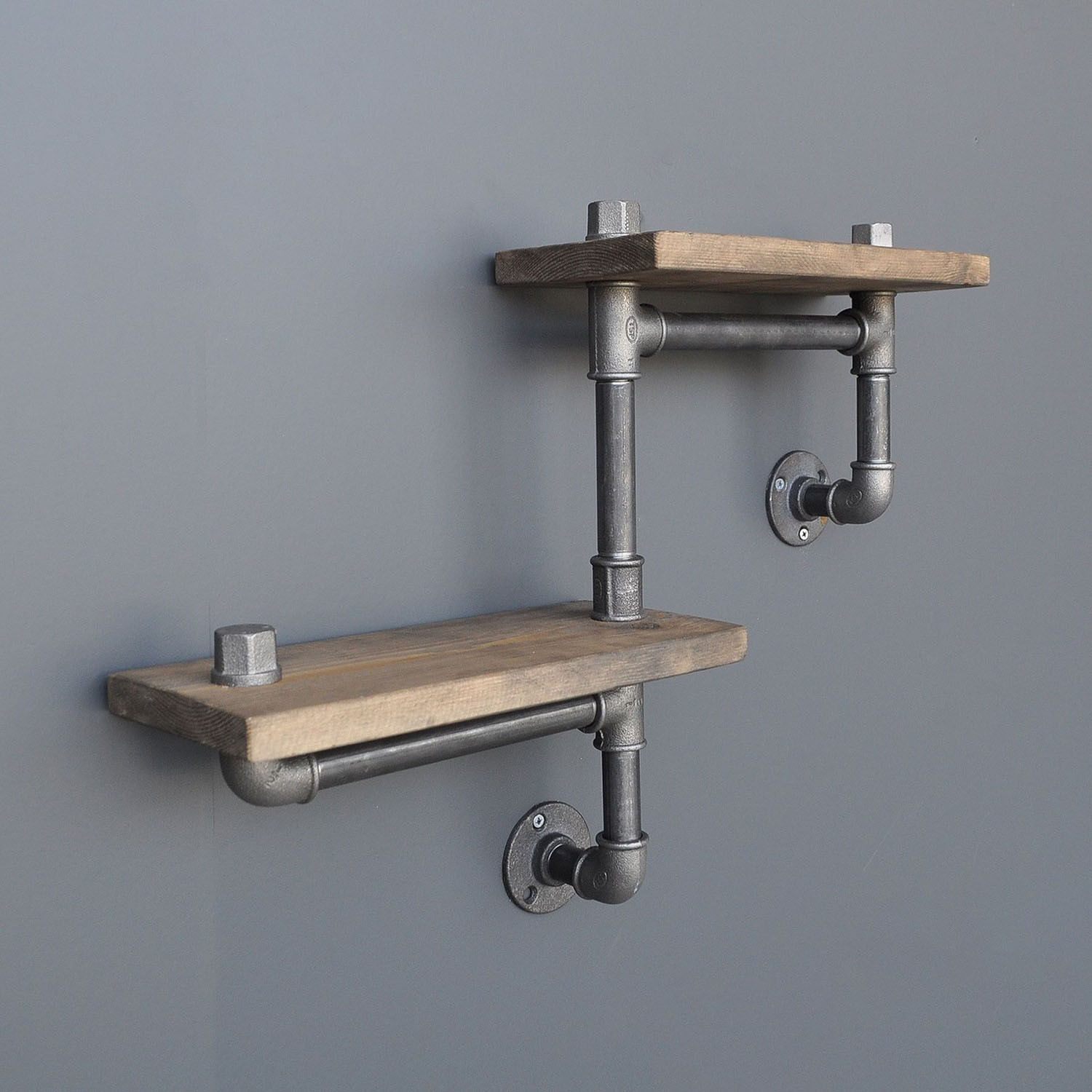 Raft de perete, Hanah Home, lemn de molid si metal, nuc si negru, 55x30x14 cm — imaginea 5